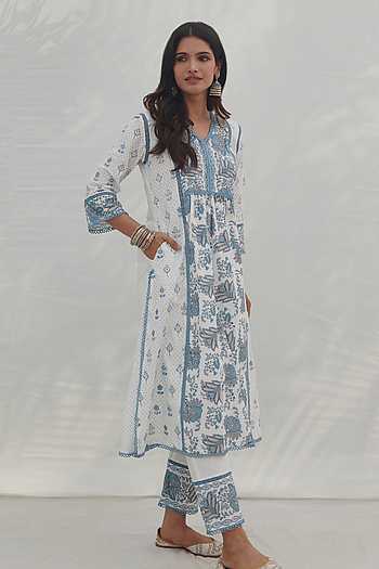 Mulmul Lurex Net Elpis Blue Pant