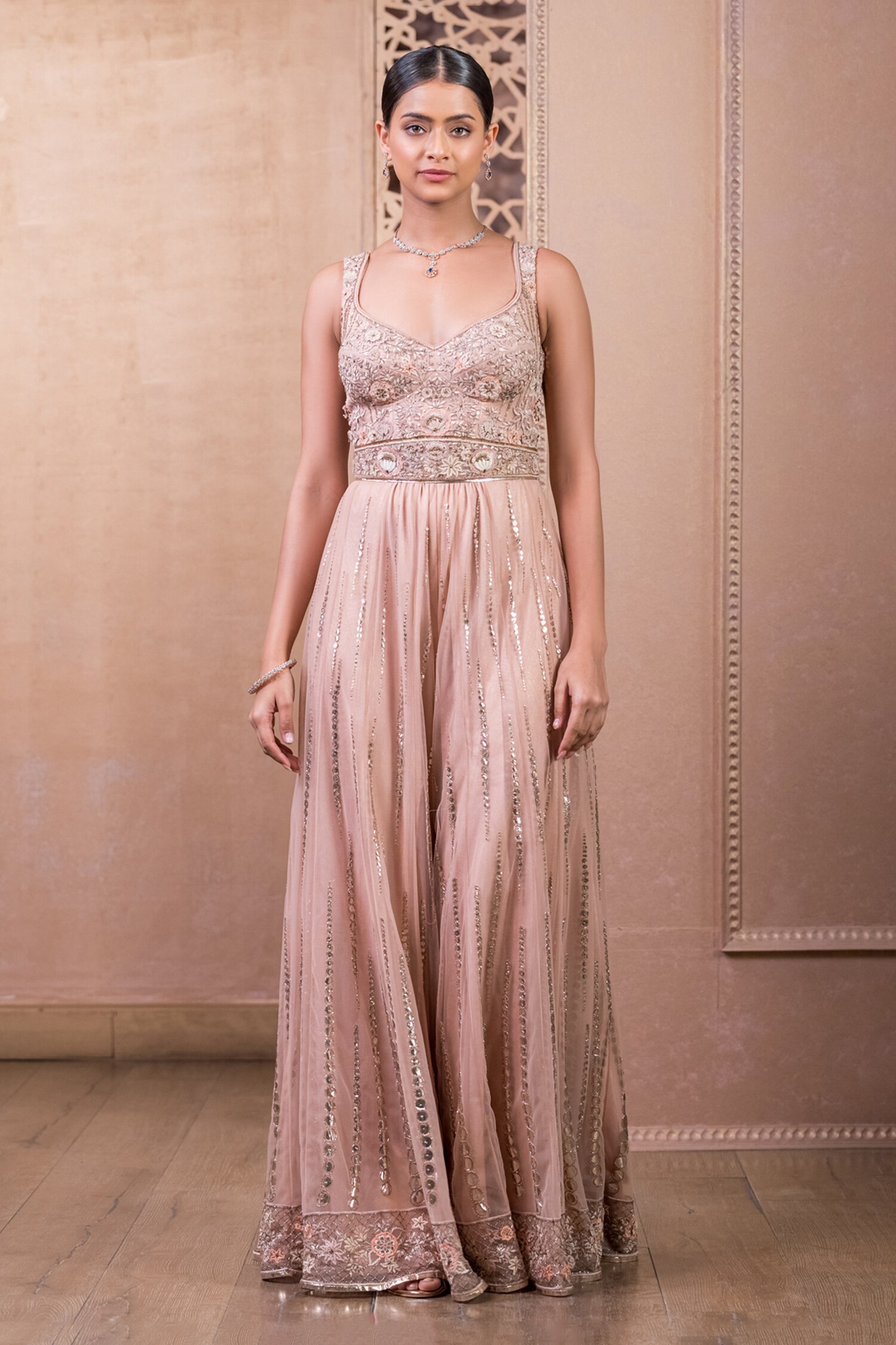 Buy Pink Tulle Embroidery Sequins Sweetheart Neck Floral Bodice ...