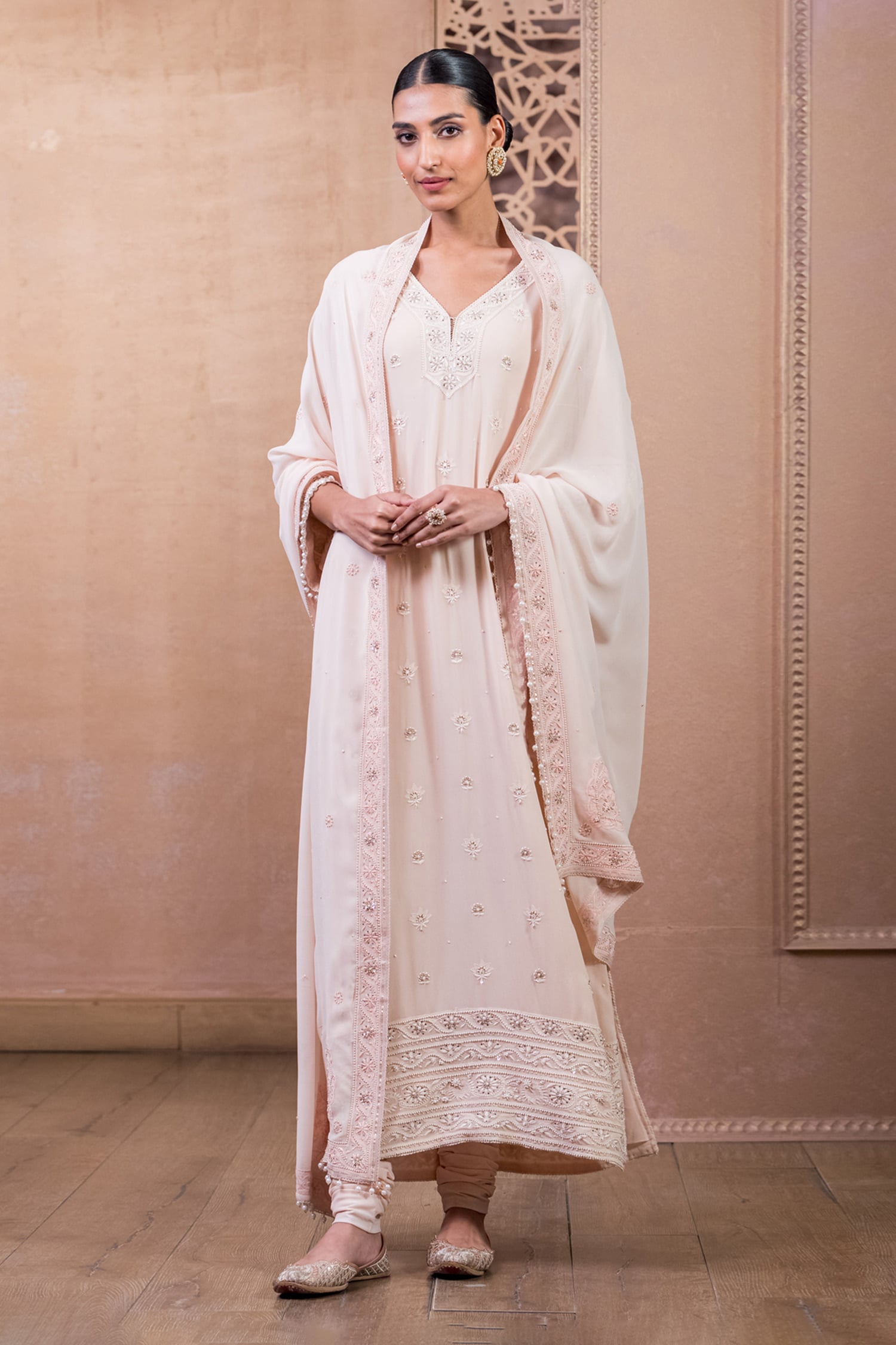 Buy Chikankari Embroidered Kurta & Churidar Set by Tarun Tahiliani at Aza Fashions