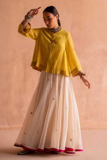 Ziya Stripes Chanderi Cotton with Gold Zari Top main image 1