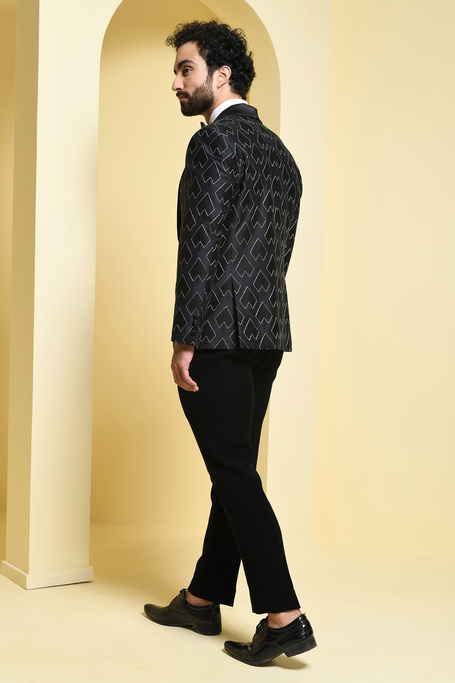 Buy Black Rayon Embroidery Crystal Placket Blazer Set For Men by KUSTOMEYES  Online at Aza Fashions.
