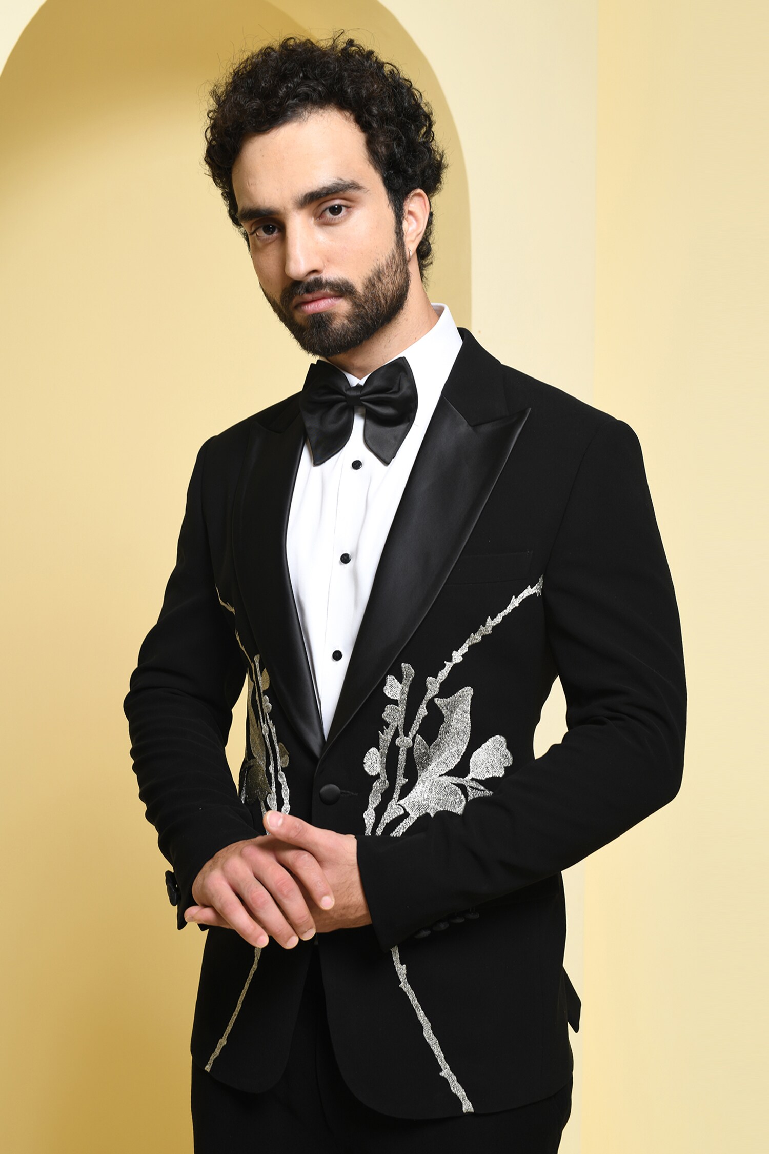 Buy Black Rayon Embroidery Crystal Placket Blazer Set For Men by KUSTOMEYES  Online at Aza Fashions.