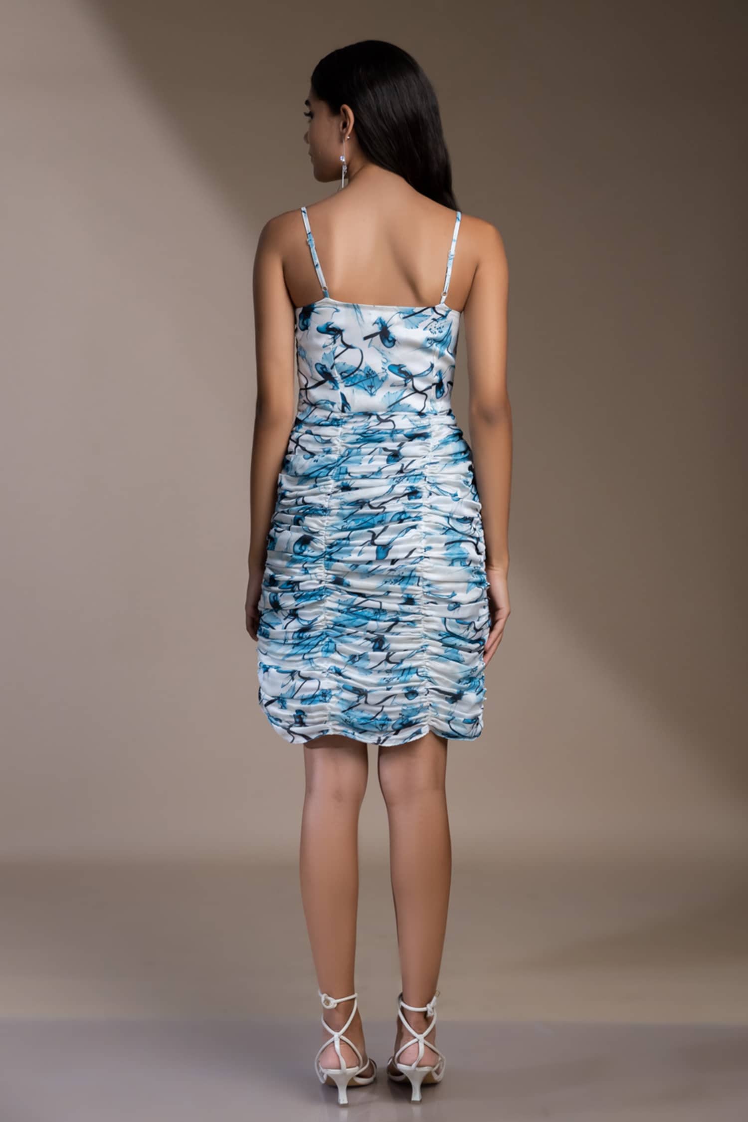 Mamicha - Blue French Crepe Stripe Pattern Asymmetric Tuscany Dress For  Women