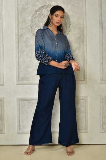 Plum Grace Embellished Dola Silk Pant Set