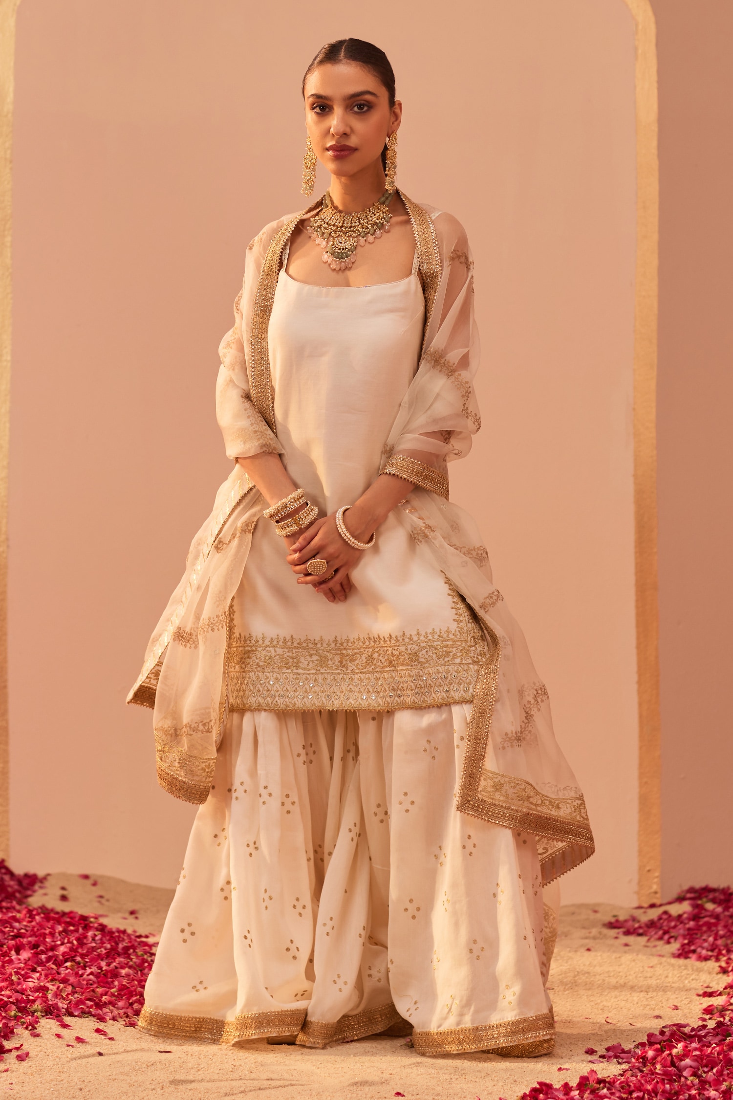 Buy Ivory Kurta And Gharara Silk Chanderi Embroidery Tilla Yasmin Set For Women By Sheetal