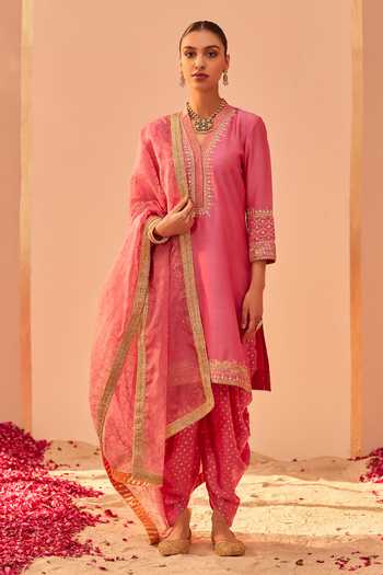 RUHI - DAISY IVORY WITH PINK SHORT KURTA AND DHOTI