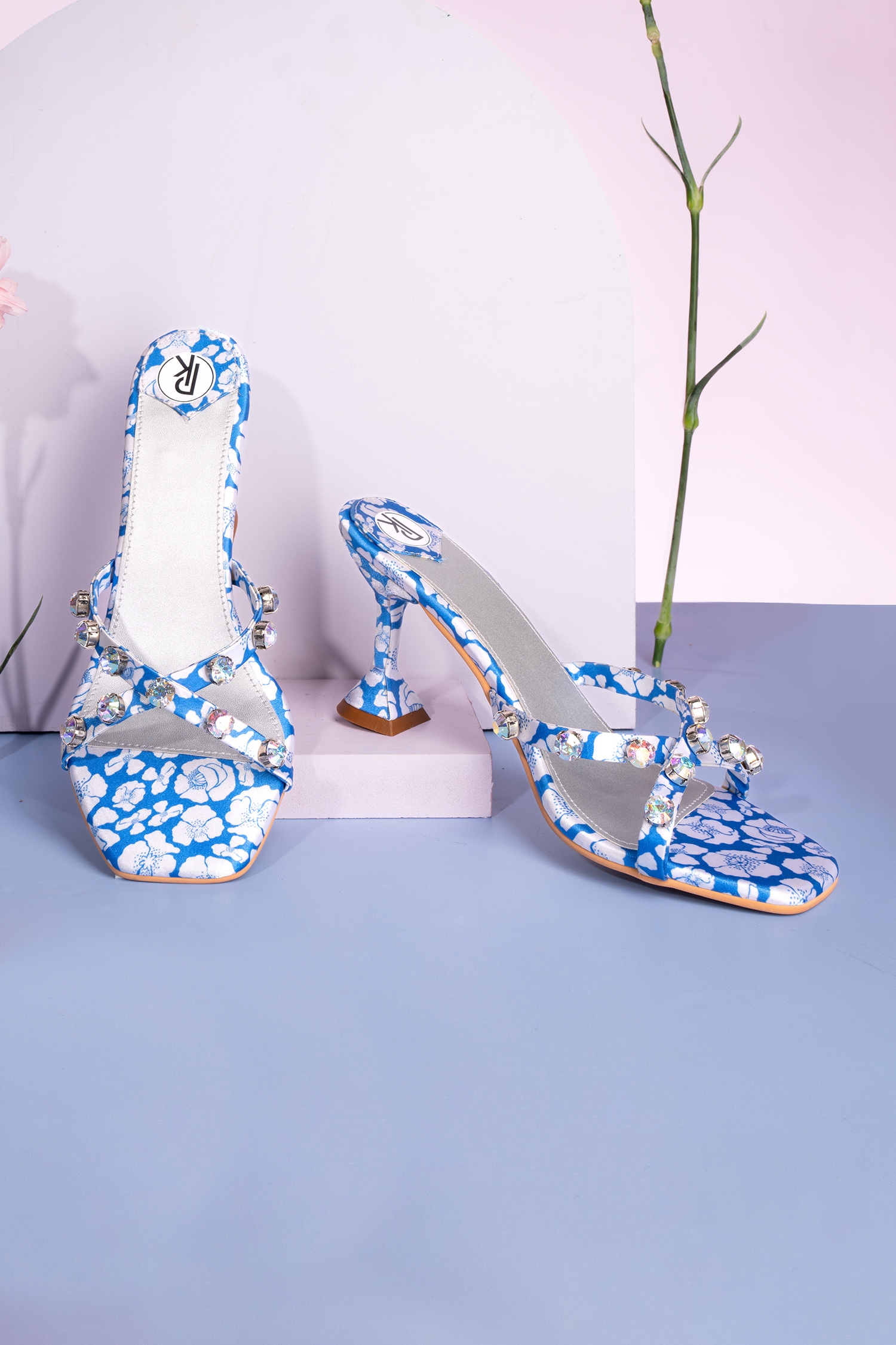 Blue and white floral clearance heels