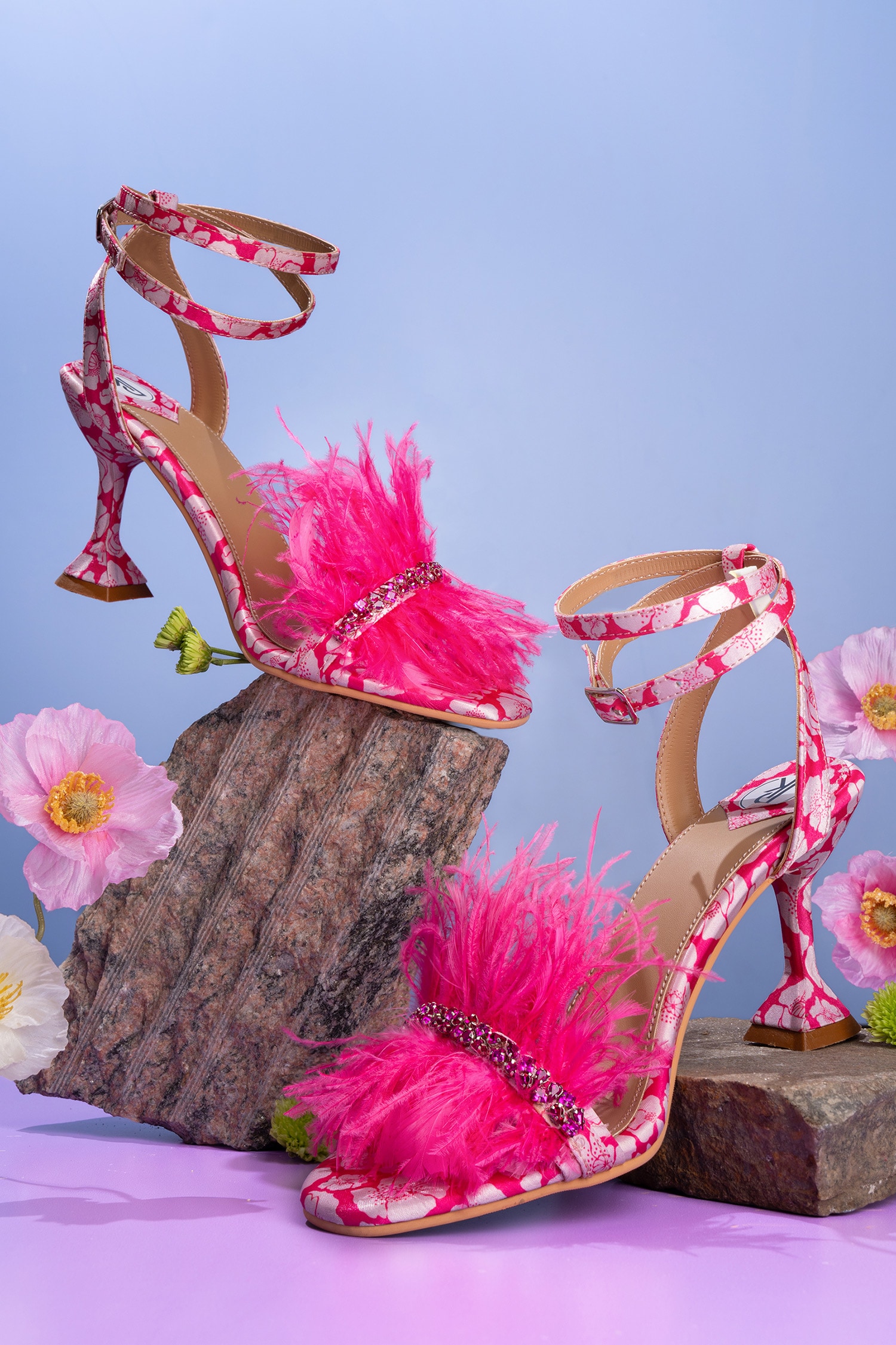 Pink Minerva 90 feather-trim satin sandals | Loeffler Randall | MATCHES UK