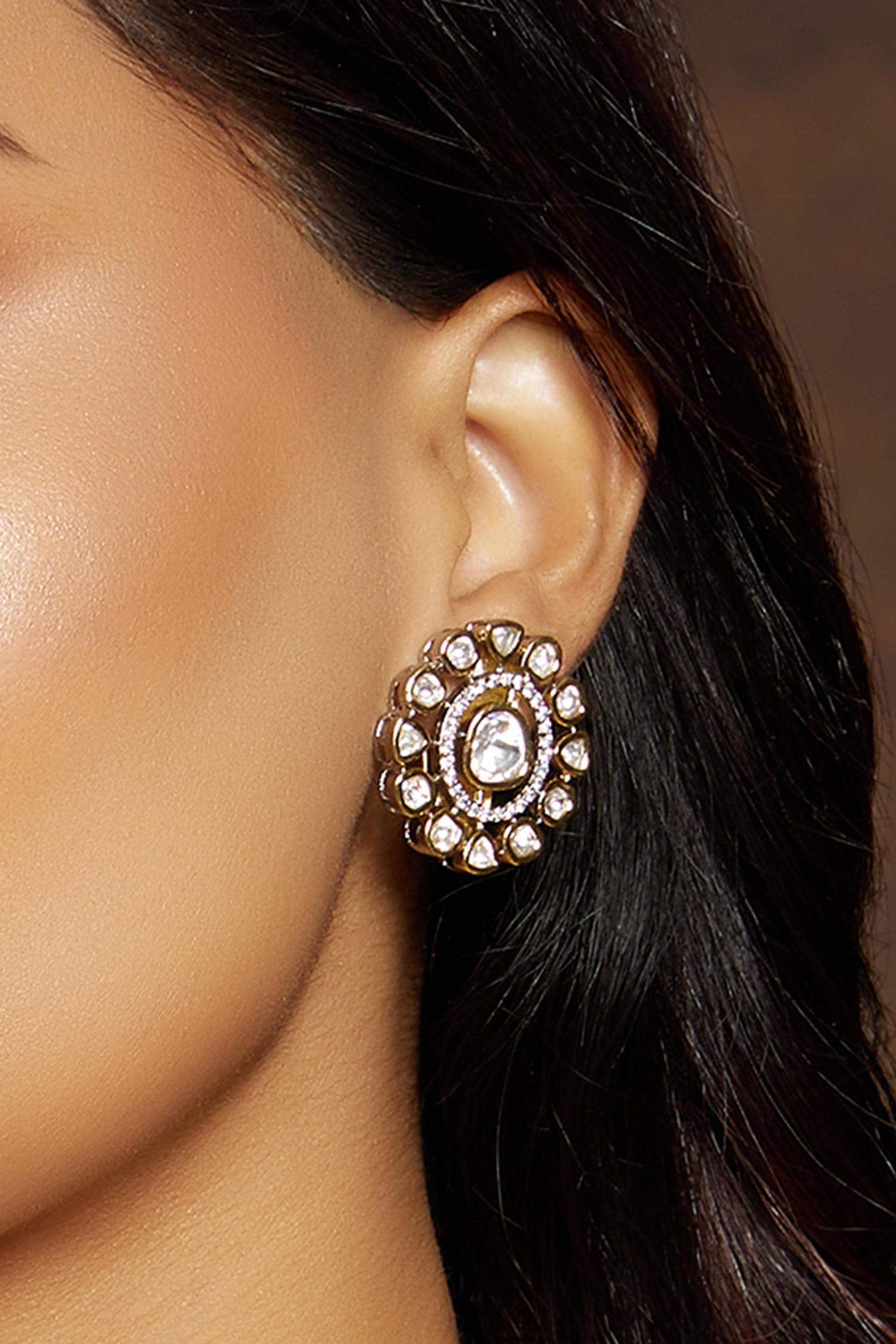 Isharya  Modern Indian Jewelry  ISHARYA  Oval Mirror Stud Earrings