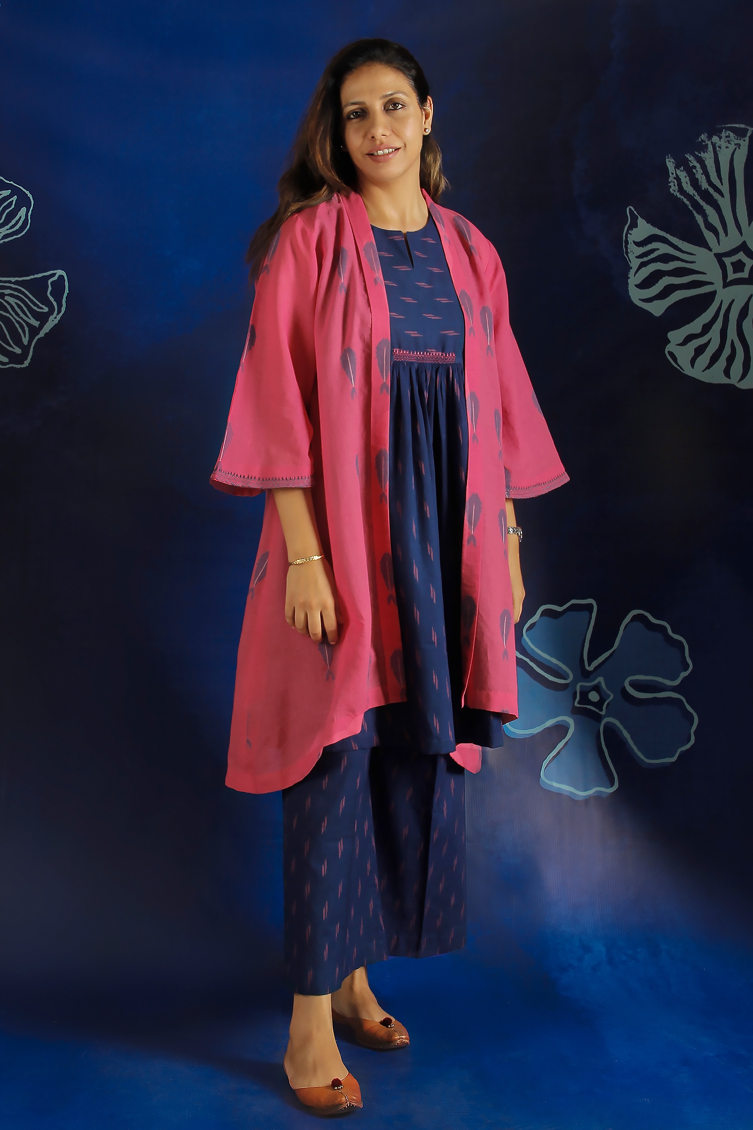 Buy Pink Hand Spun Handwoven With Lotus Embroidered Overlay Jacket For ...