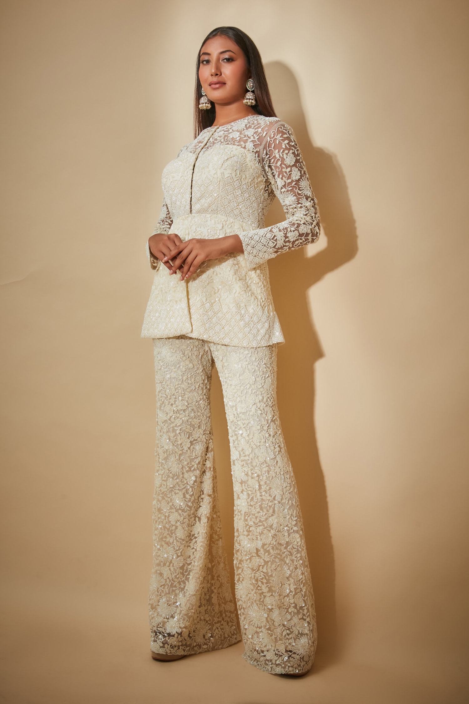 Three piece trouser suit with lace coat 71004 sizes 22 24  Catherines of  Partick