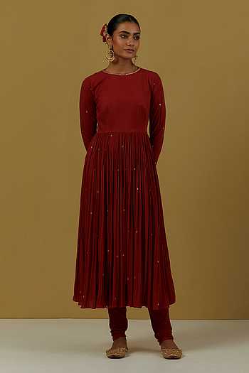 Prithvi Hand-Embroidered Mirror Work Anarkali With Churidar Set