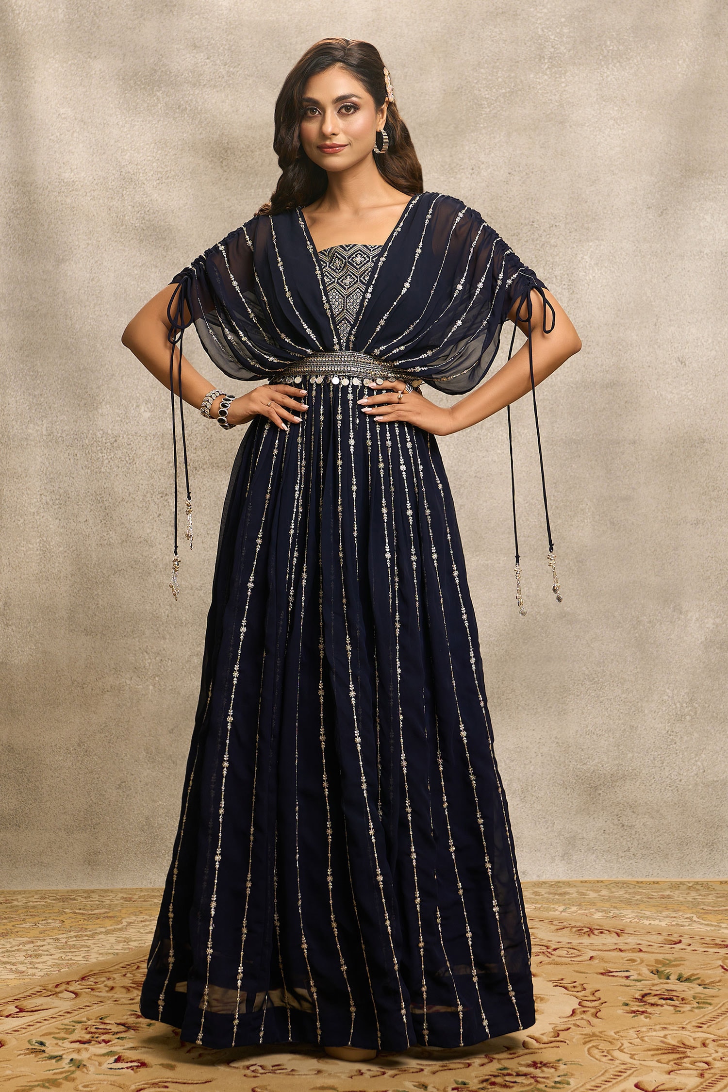 Buy Blue Georgette Embroidery Round Asymmetric Tunic Dress For Women by  Aariyana Couture Online at Aza Fashions.