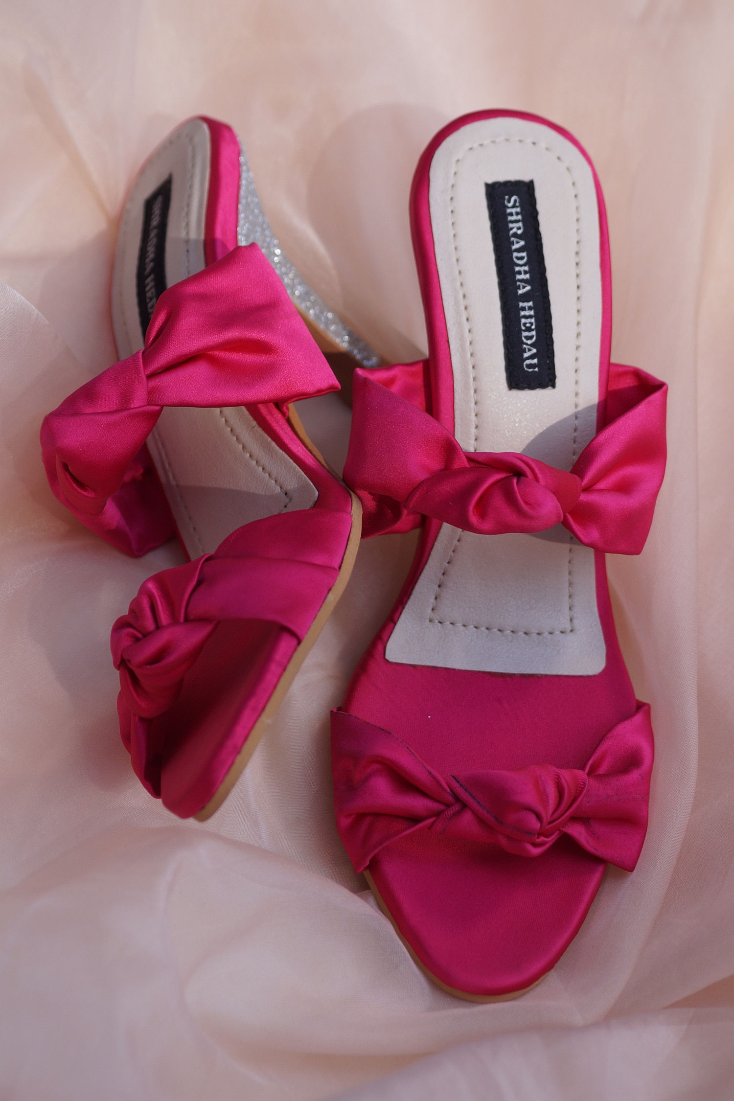 Buy Shradha Hedau Footwear Couture Pink Satin Aria Knotted Strap Heels