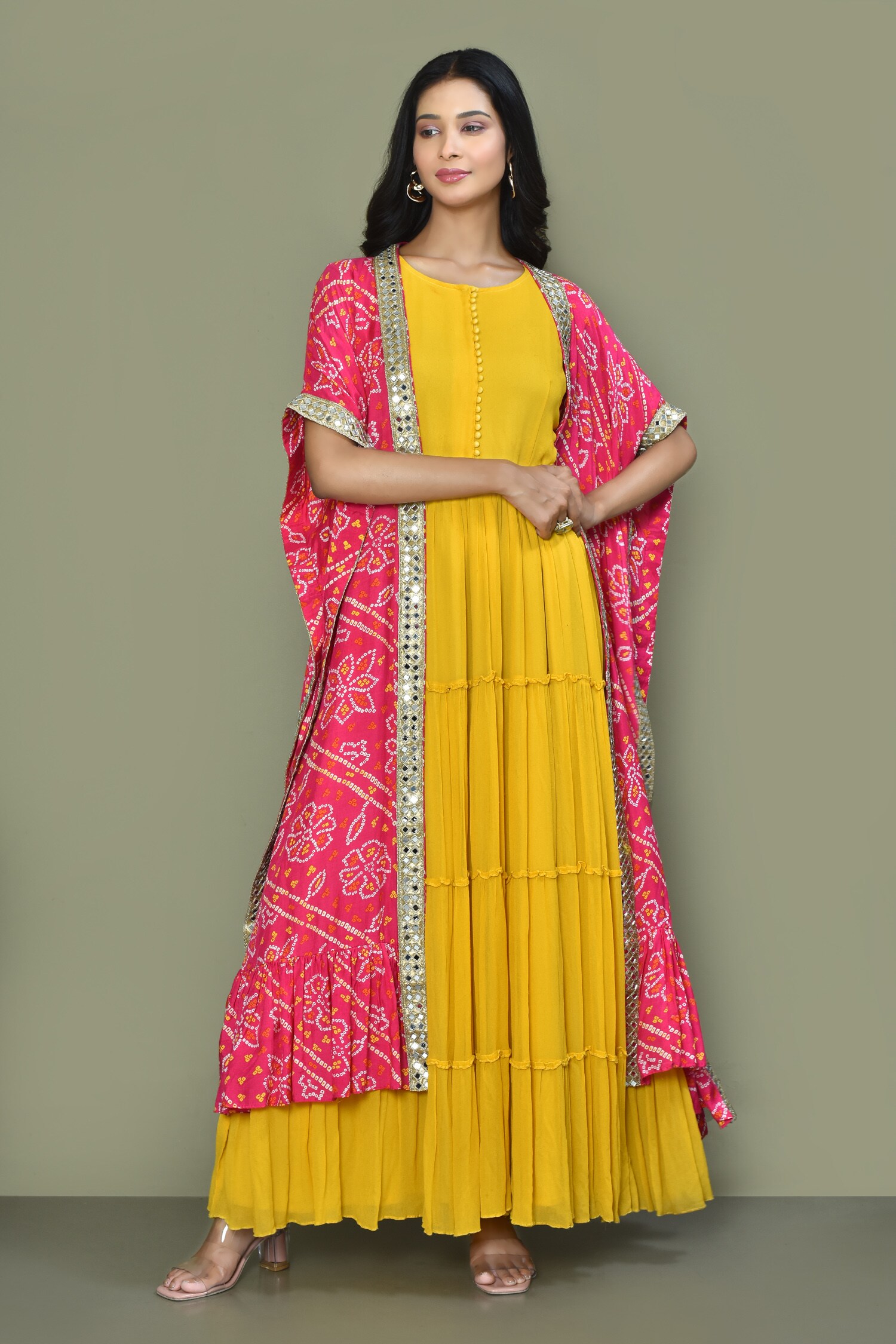 Buy Khwaab by Sanjana Lakhani Yellow Embroidered Anarkali And Jacket