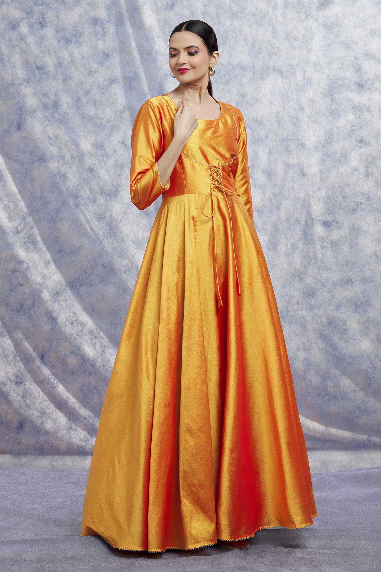 Naintara Bajaj - Gold Satin Plain One Shoulder Dress For Women