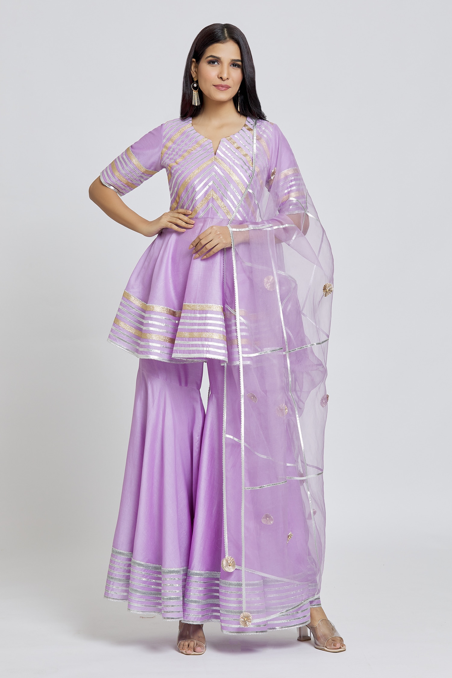 Buy Khwaab by Sanjana Lakhani Purple Gota Striped Kurta Gharara Set ...