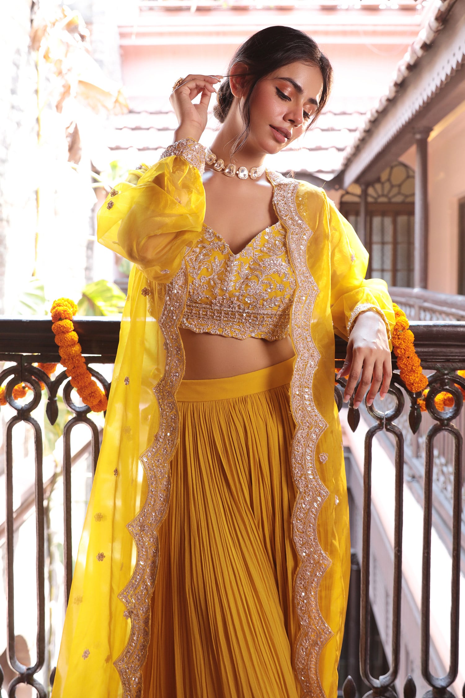 Buy Uvita Women's Bridal Collection Wedding Georgette Lehenga Choli With  Koti(Yellow, Free Size) at Amazon.in