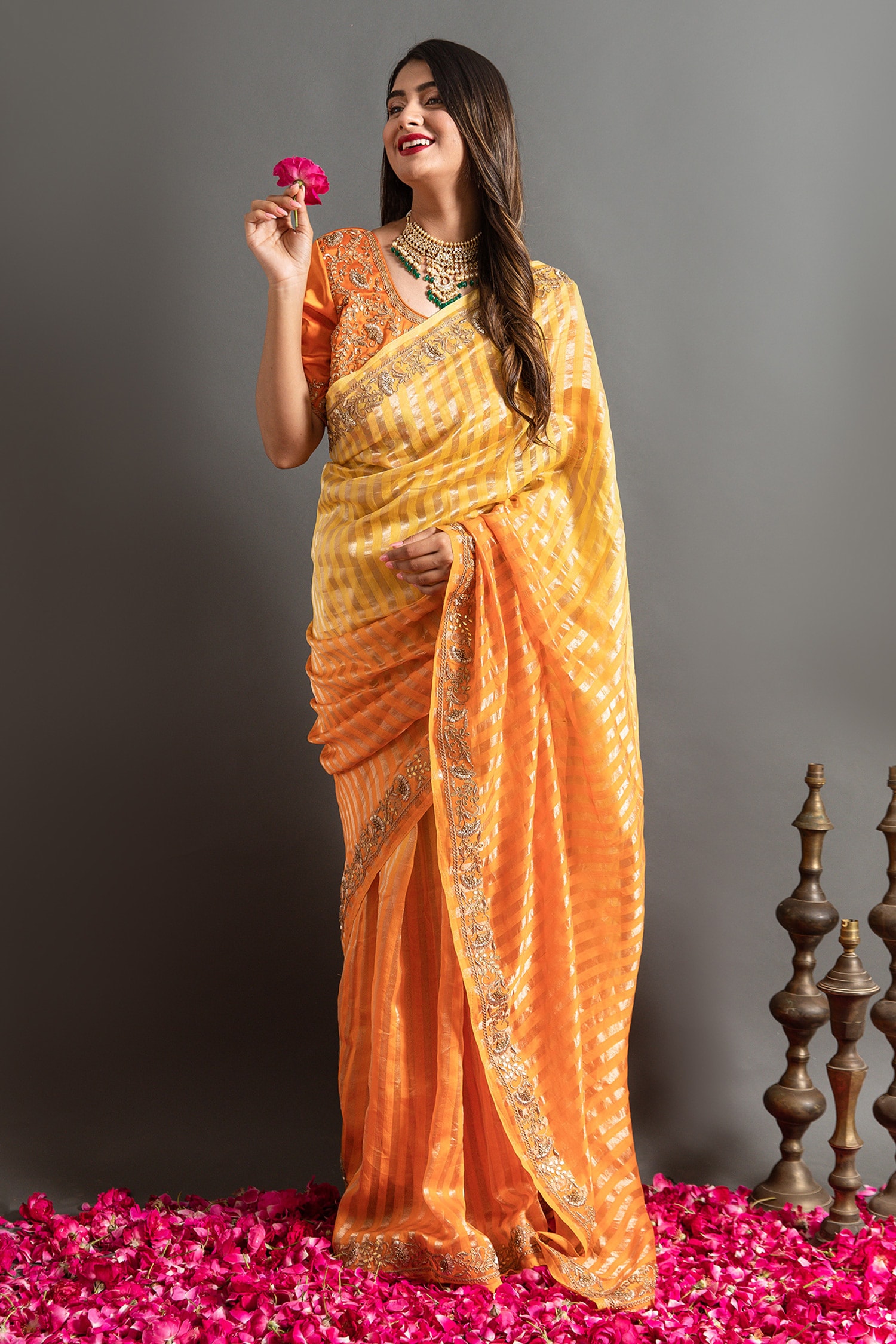 FaceDeal Wedding Wear Designer Orange Color Cotton Silk Saree With Blouse  Piece (280) at Rs 450 in Surat