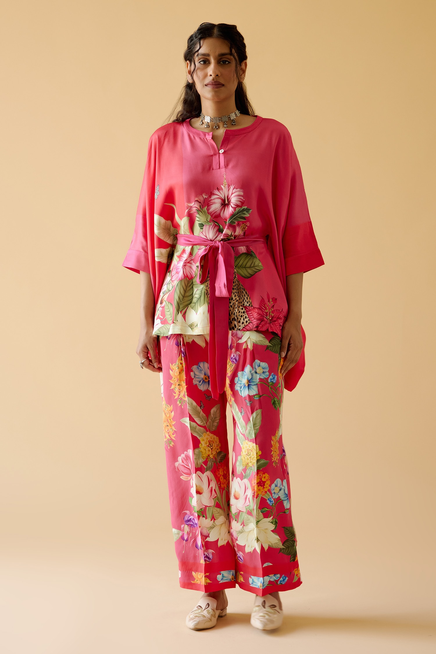 Buy Moh India Pink Bemberg Twill Cotton Satin Nirva Floral Print Tunic ...