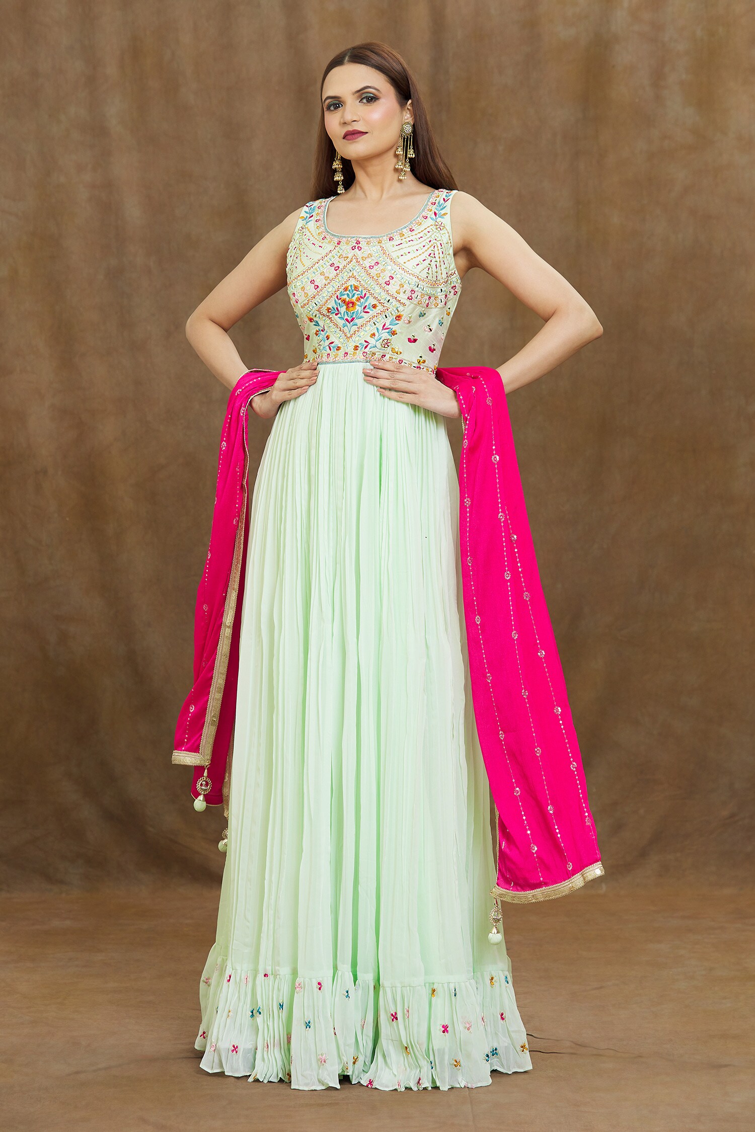 Buy Flower Embroidered Yoke Anarkali Set by Naintara Bajaj at Aza Fashions