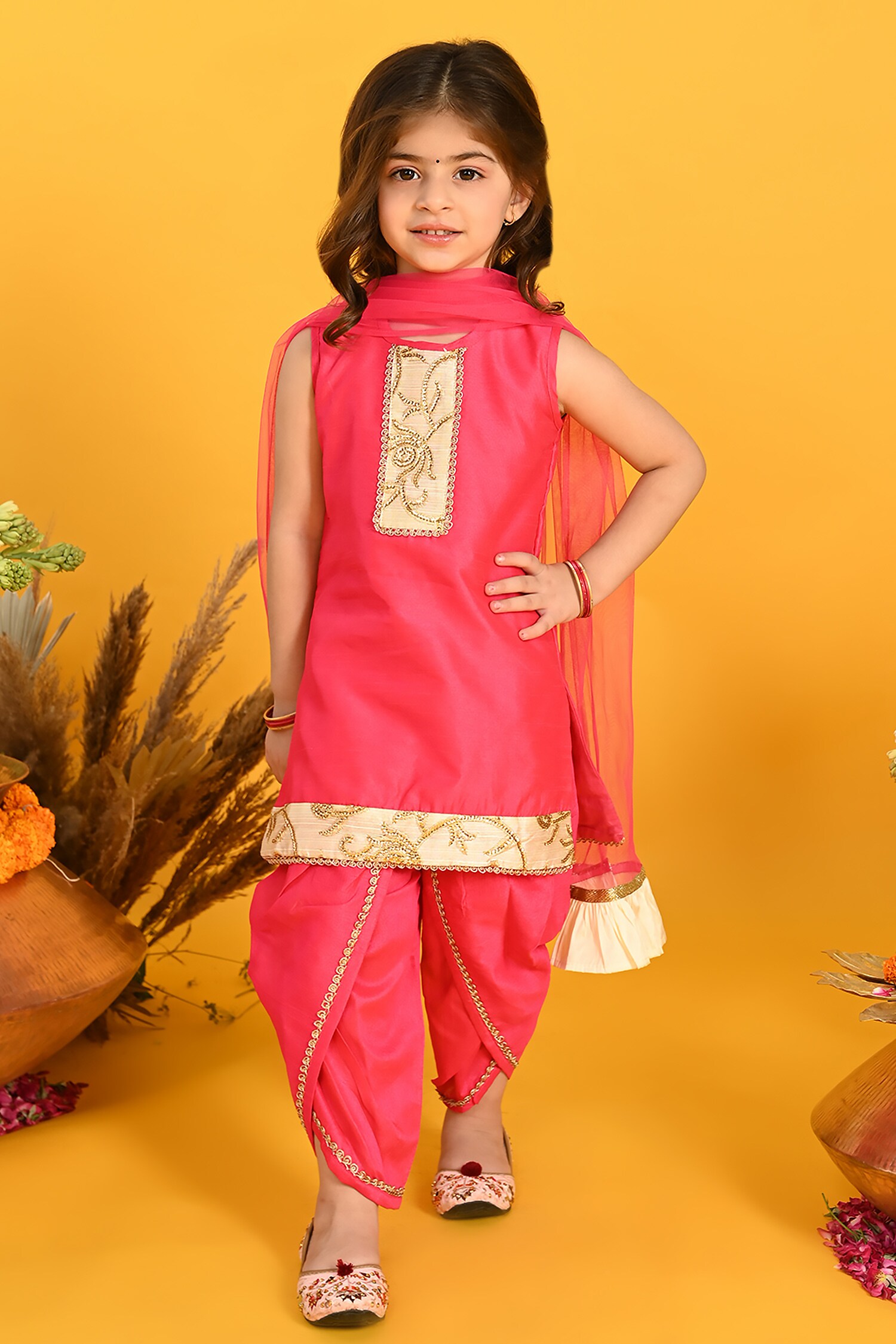 Buy Saka Designs Pink Beads Embroidered Kurta Dhoti Pant Set For Girls Online Aza Fashions