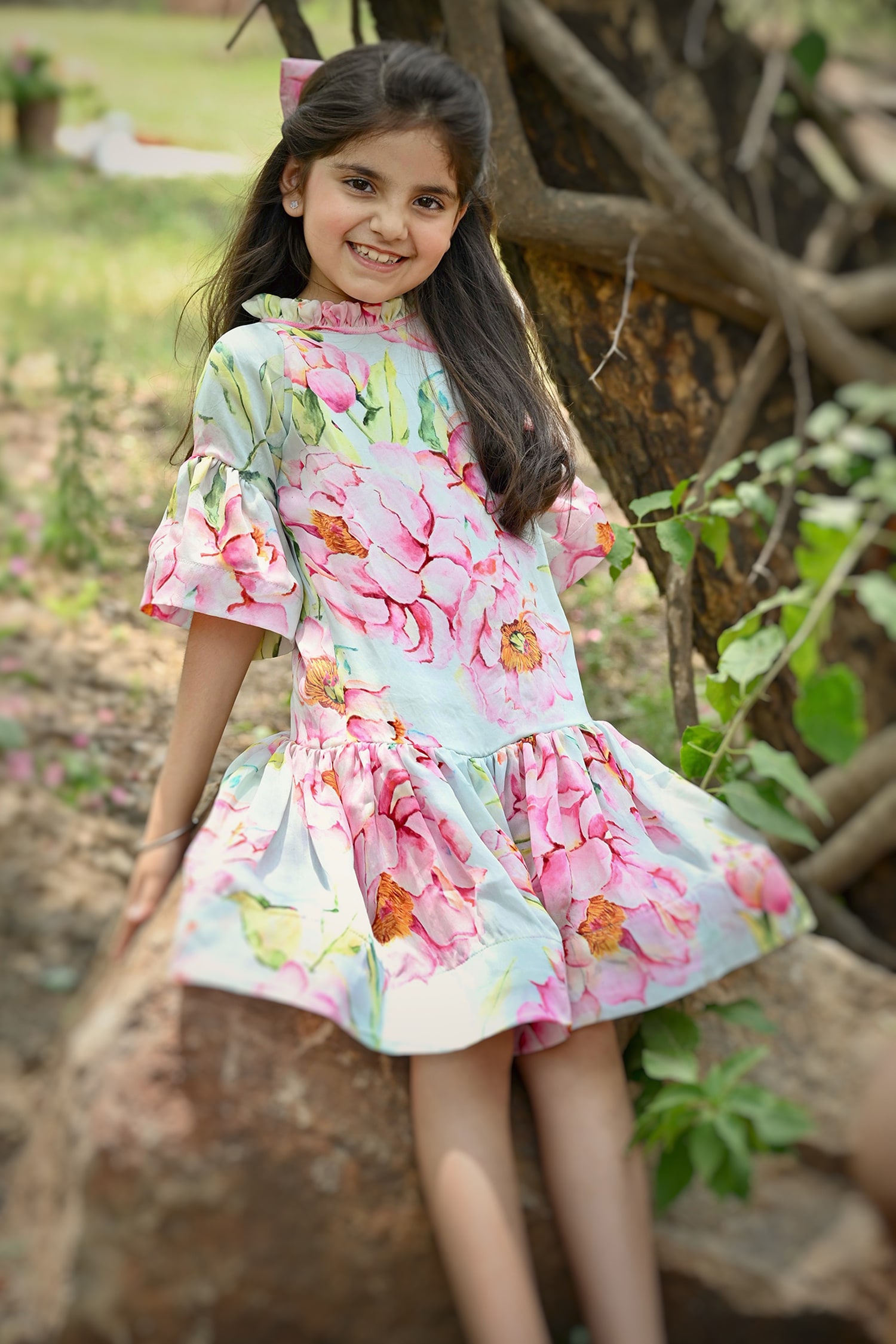 Buy Multi Color Satin Organza Printed Floral Dress For Girls by Panchhi ...