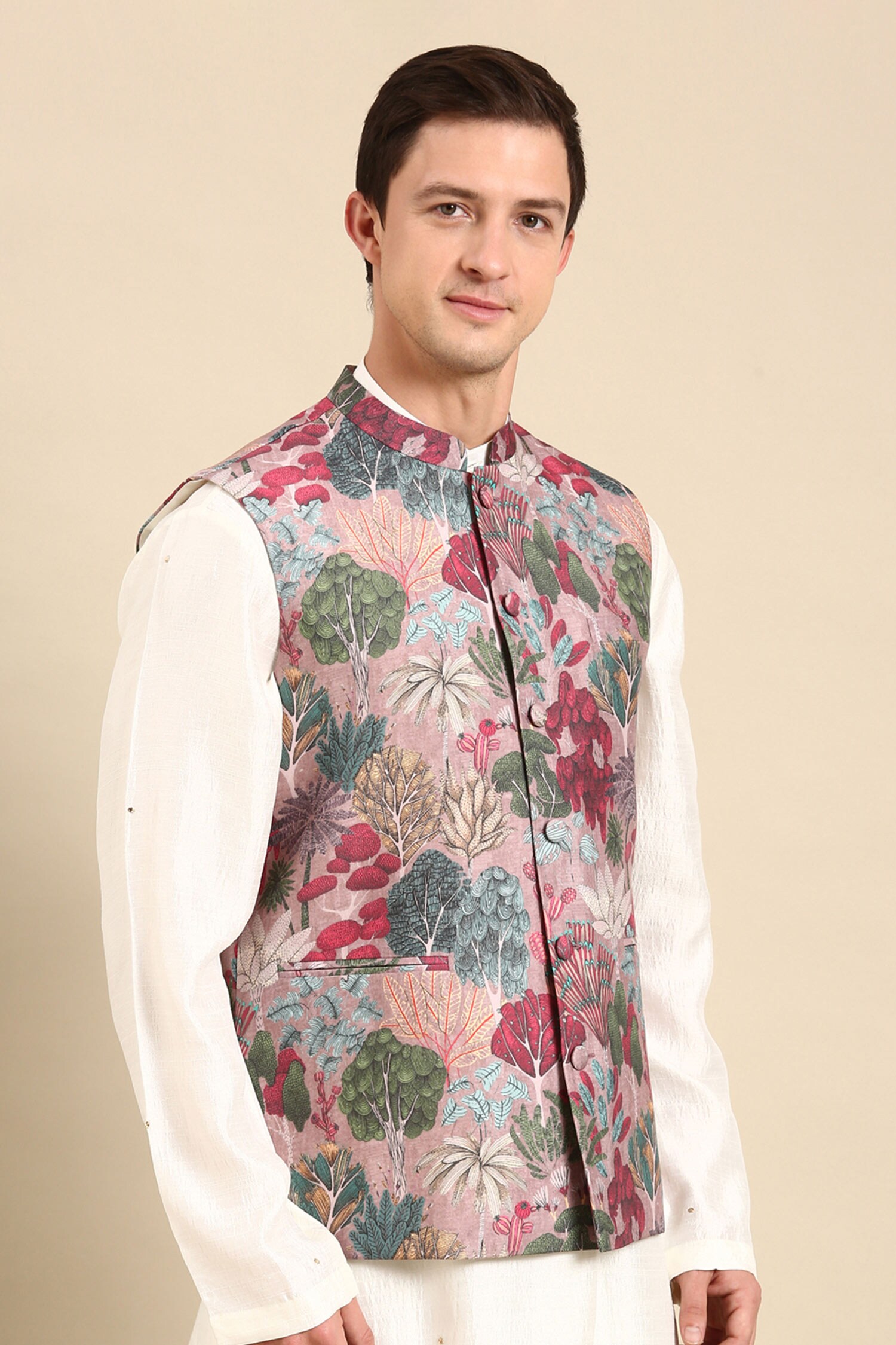 Floral Printed Modi Jacket Stylish Bandi for Men