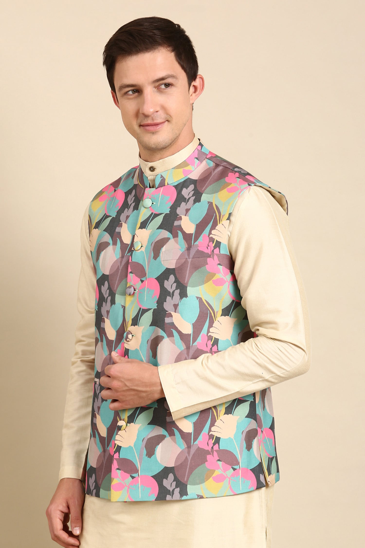 Buy Navy Blue Printed Modi Jacket Online in the UK @Manyavar - Nehru Jacket  for Men