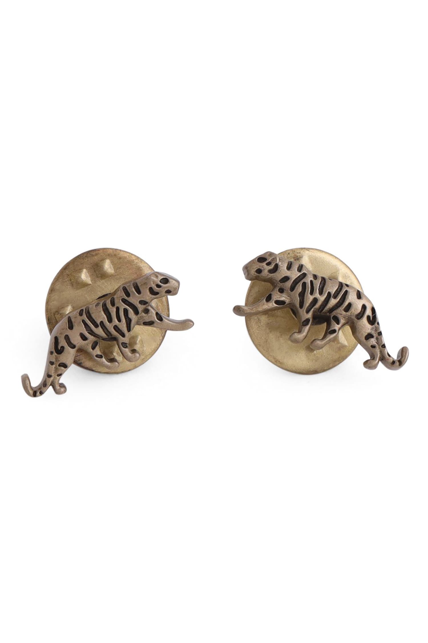 Antique Gold Brass Calm Cheetah Cufflinks With Lapel Pin Design by