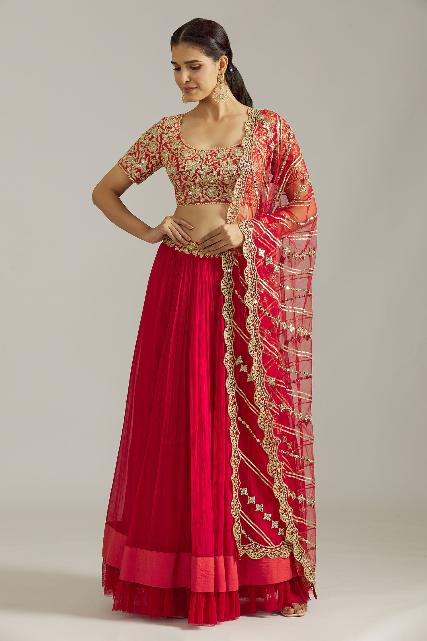3 Pc Fully Stitched Red Orange Grey Banarasi Silk Wedding Lehenga Blou –  Zenia Creations