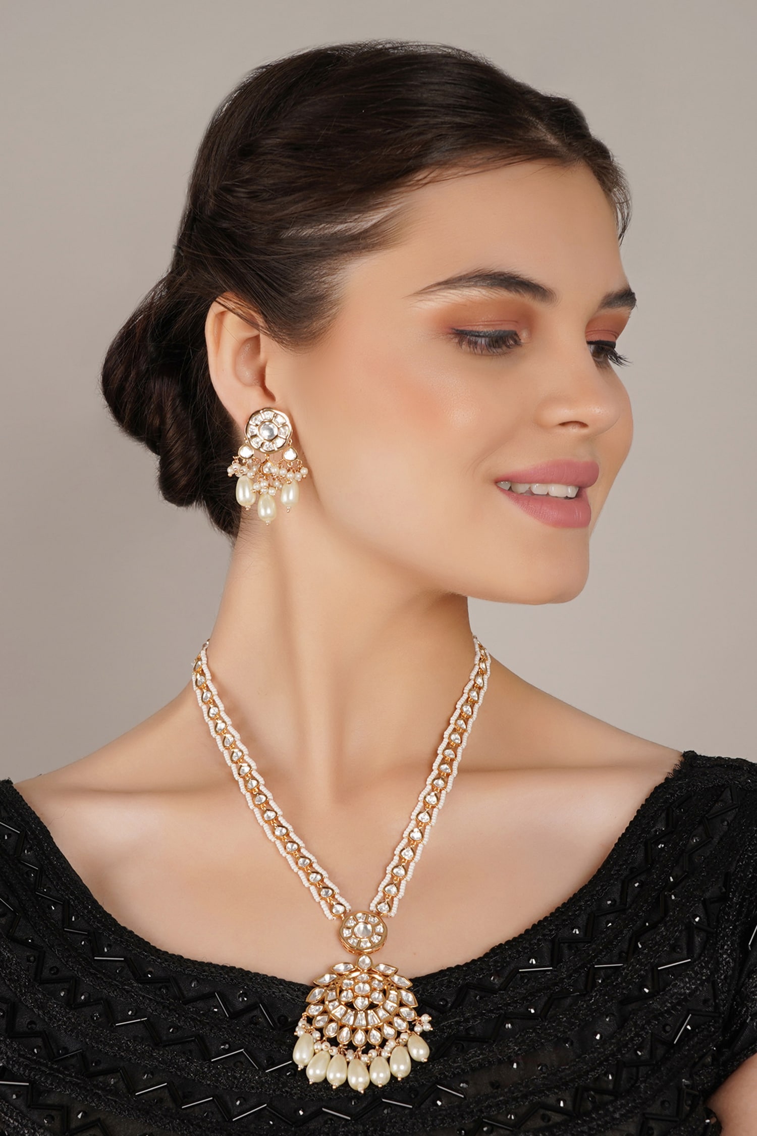 Buy White Kundan And Pearl Embellished Long Necklace Set By Chhavis