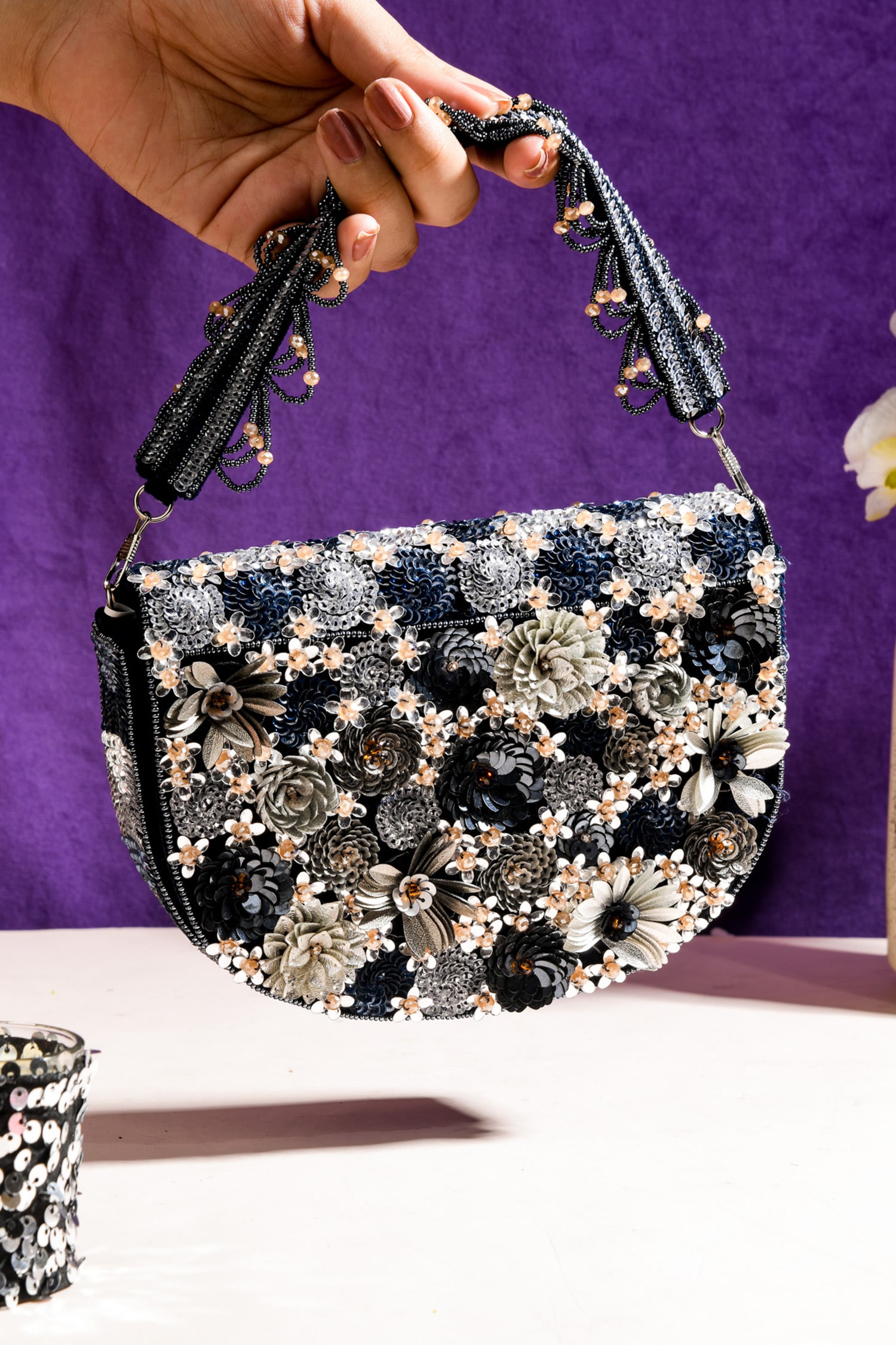 The Purple Sack - Black Embroidery Rectangle Shaped Tote Bag