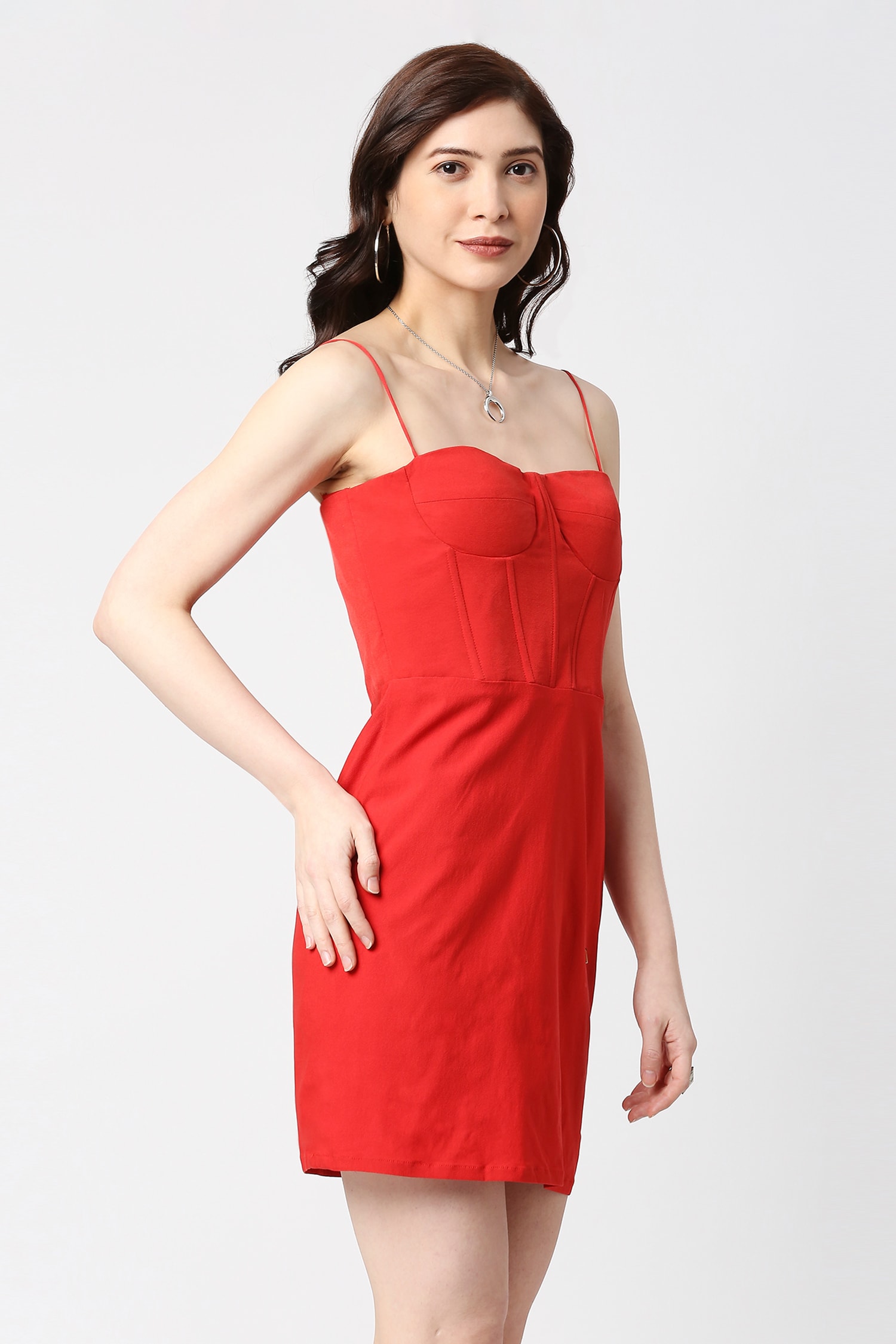 Buy Red Twill Plain Sweetheart Neck Strappy Corset Dress For Women by  Emblaze Online at Aza Fashions.