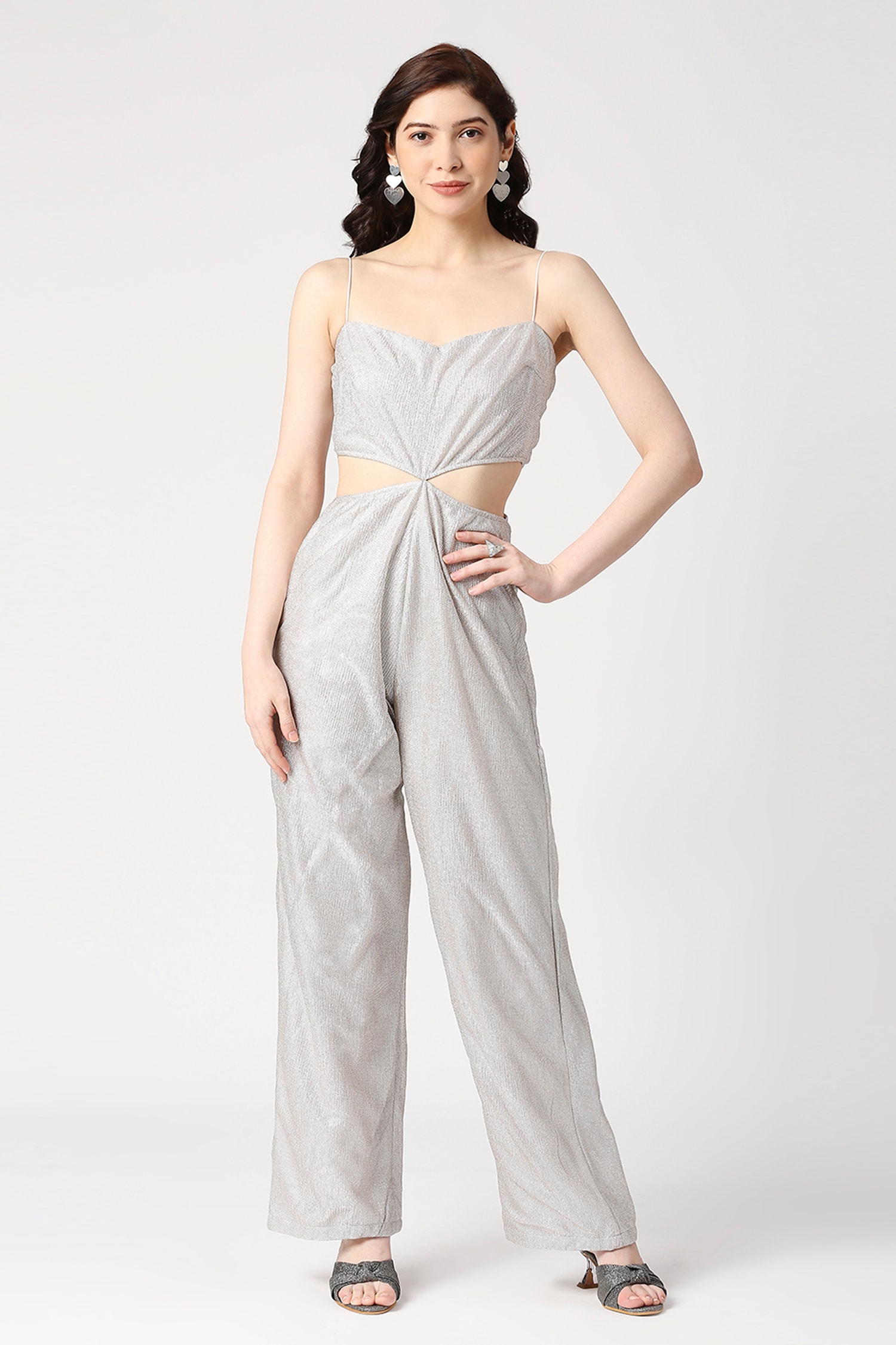 Buy Emblaze Silver Side Cutout Shimmer Jumpsuit Online Aza Fashions