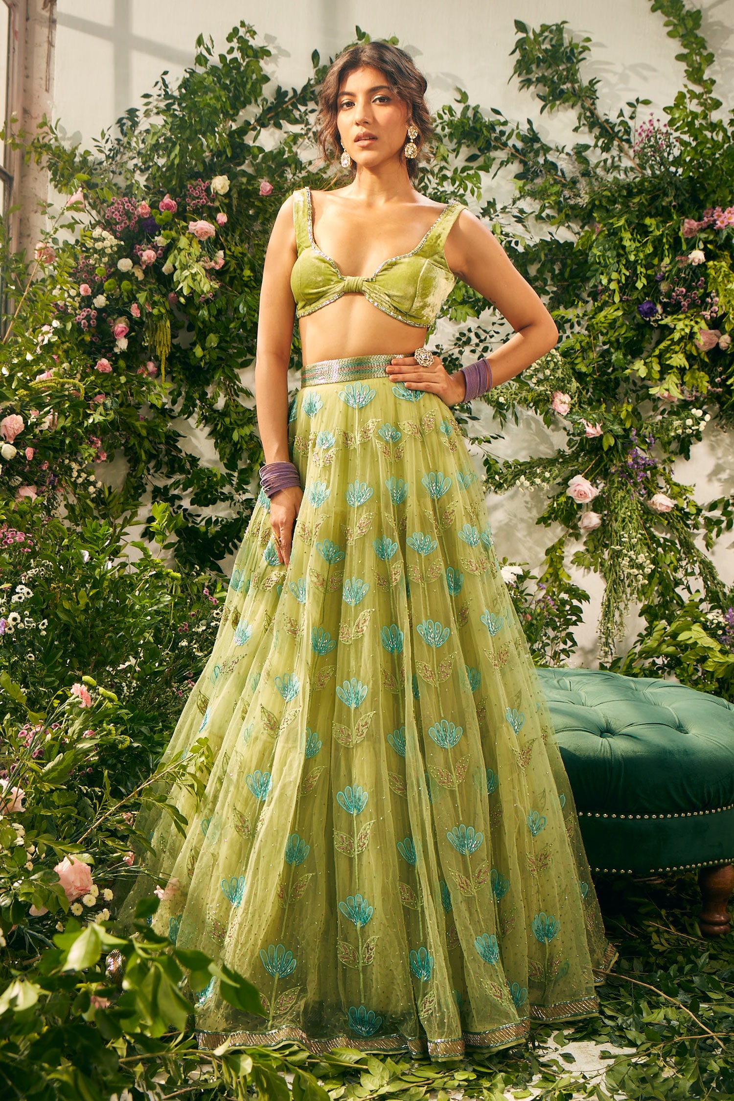 Yellowish-Green Georgette Lehenga Set Design by Basanti - Kapde aur Koffee  at Pernia's Pop Up Shop 2024