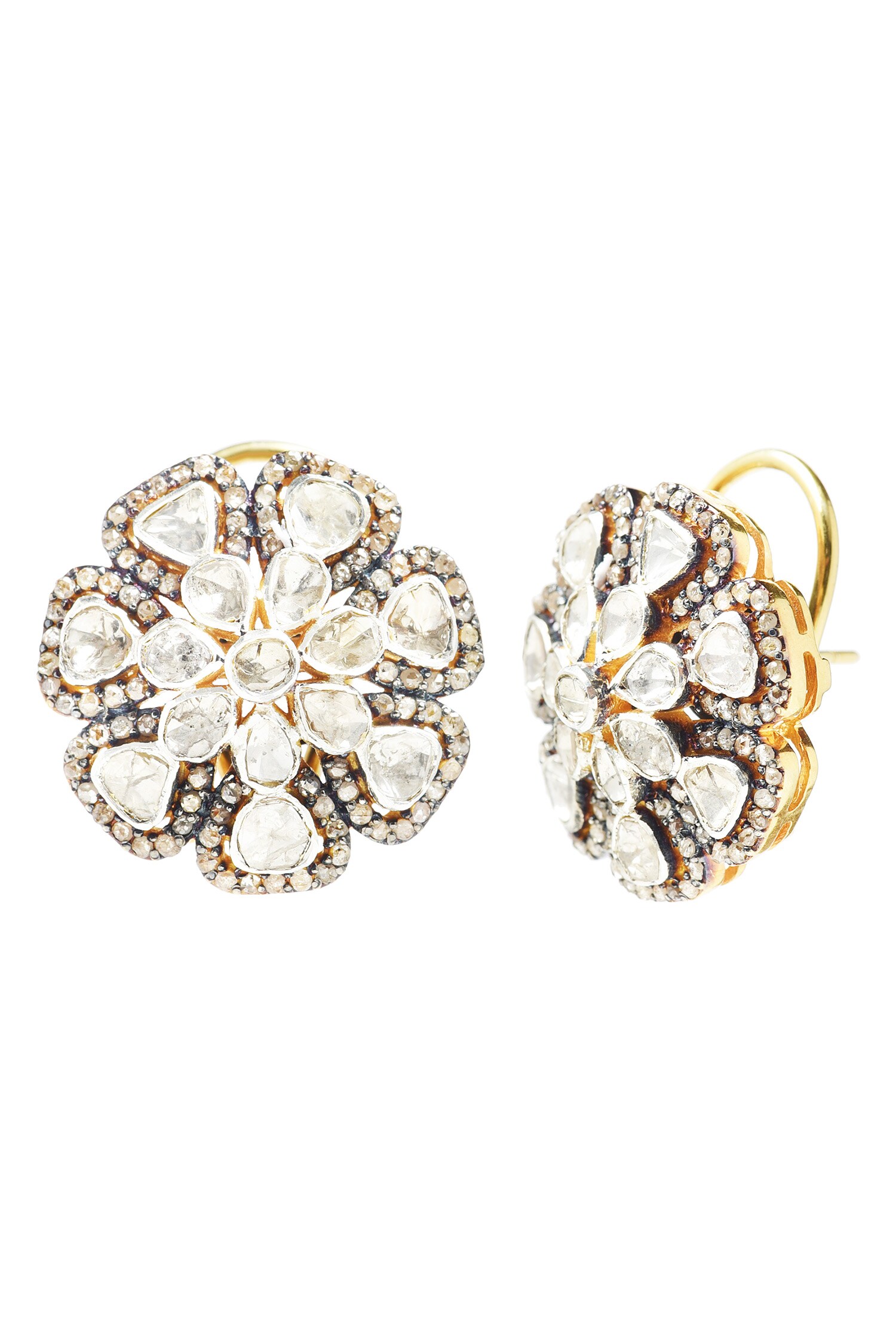 Buy The Alchemy Studio Double Petal Uncut Diamond Flower Stud Earrings