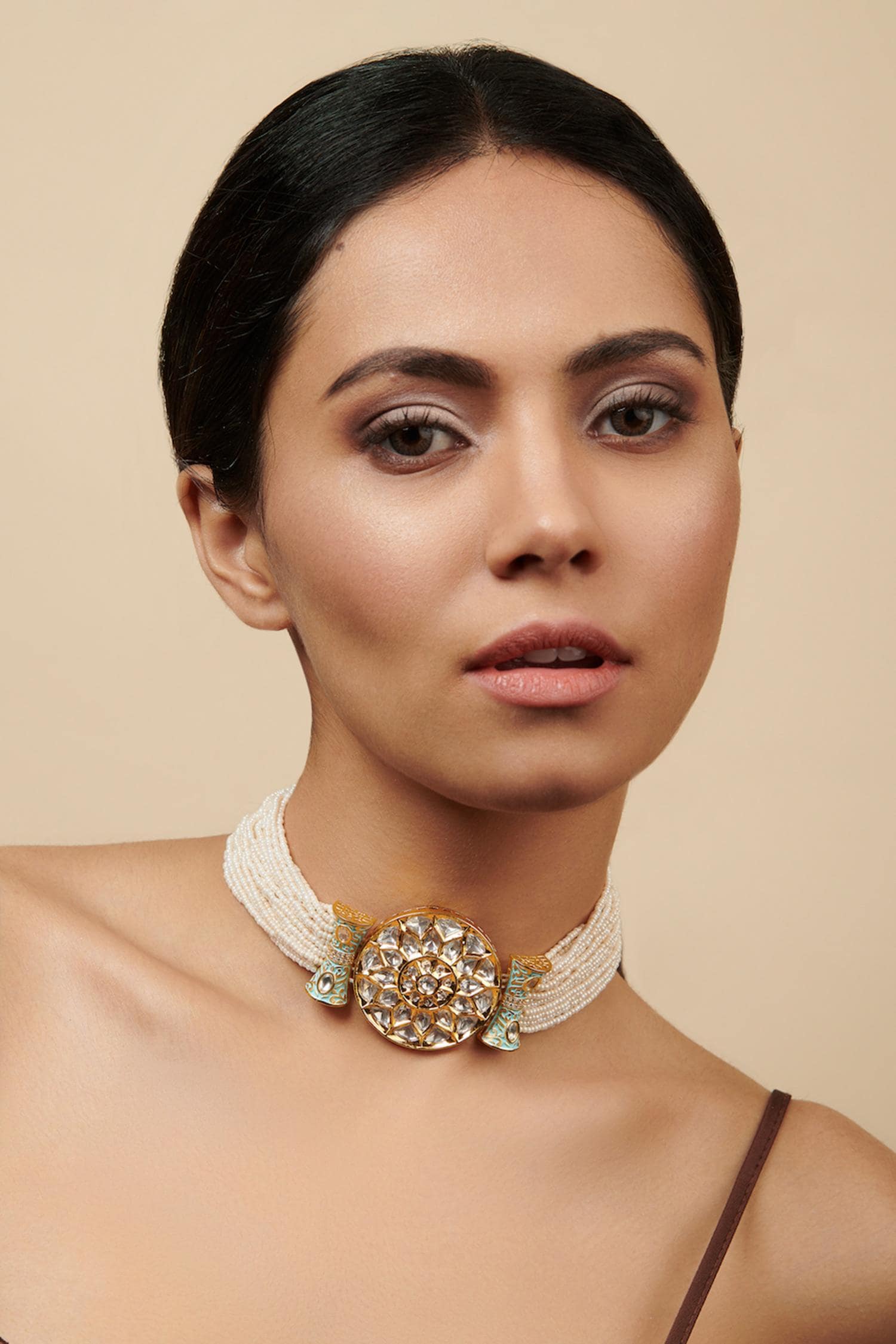 Buy Gold Plated Semi Precious Stones Enamelled Pearl Choker by Curio Cottage  Online at Aza Fashions.