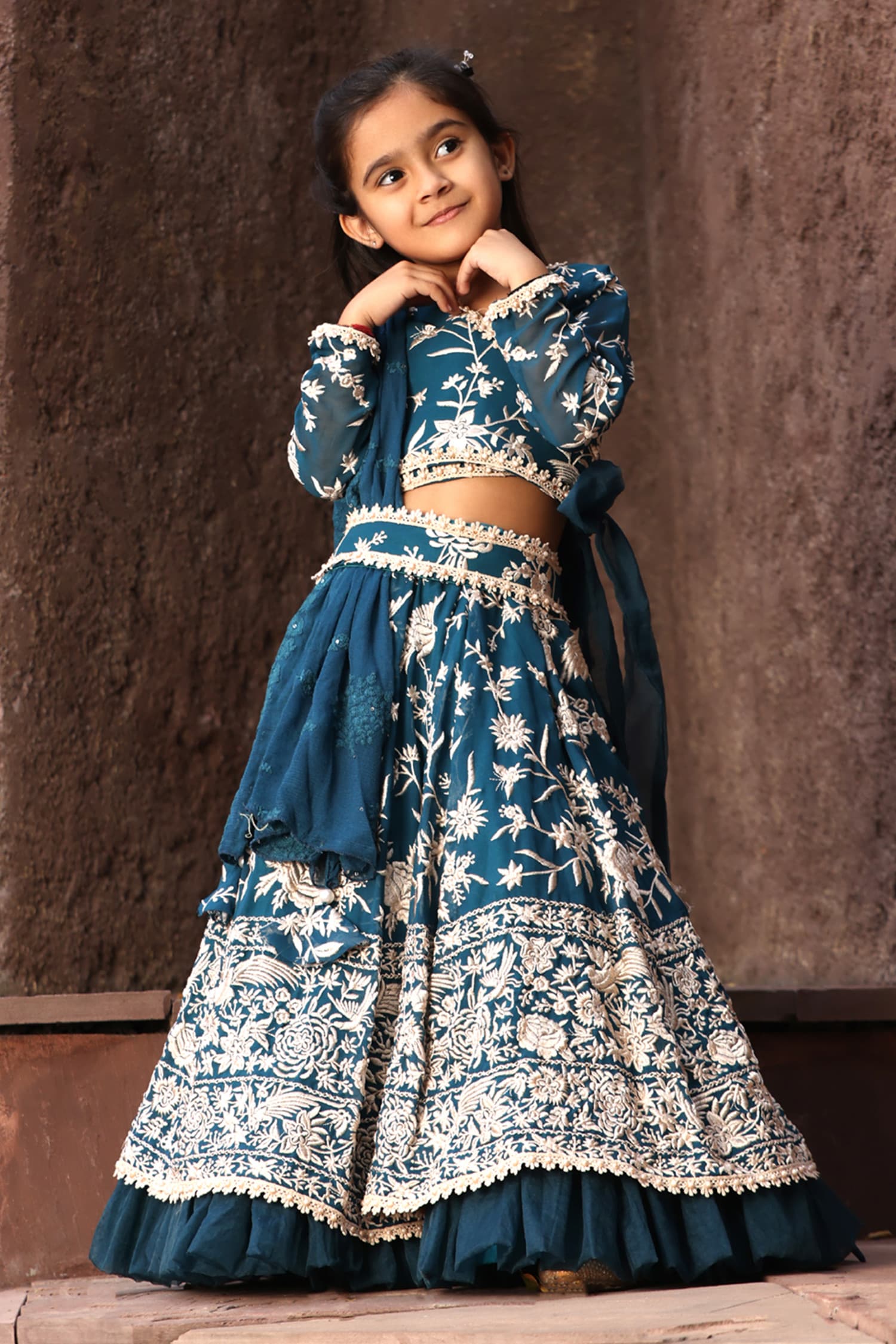 Pink and Blue Embroidered Kids Modern Lehenga, Size: 30 at Rs 399/set in  Thane