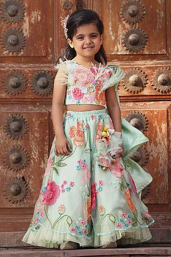 buy-green-net-embroidery-3d-flower-and-crop-top-for-girls-by-fayon-kids