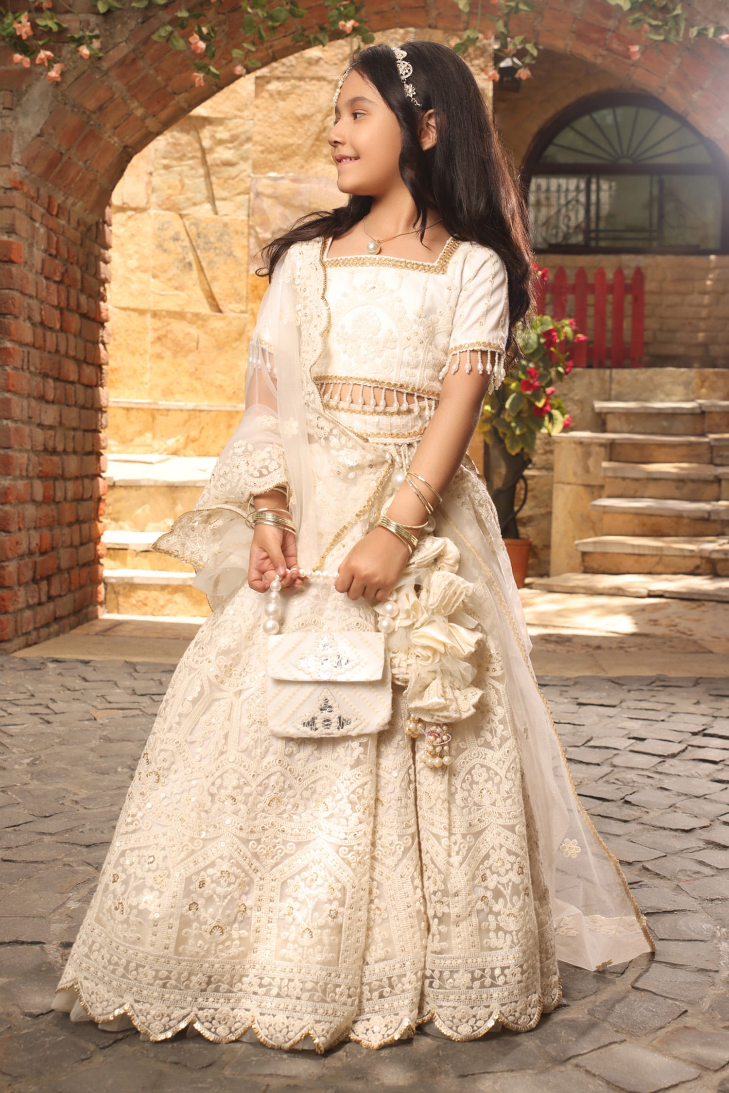 Buy Online Girls Lehenga Choli in White Color – Roop Sari Palace