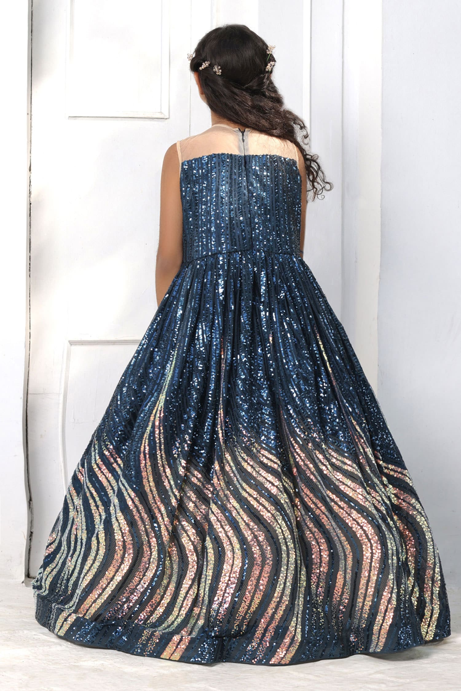Buy Blue Sequin Girls Gown – Mumkins