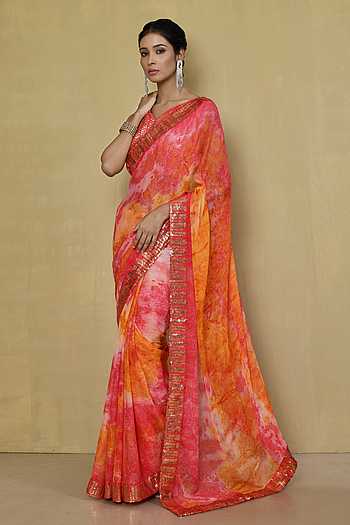 buy-pink-chiffon-embroidered-sequin-work-v-neck-saree-with-blouse-for