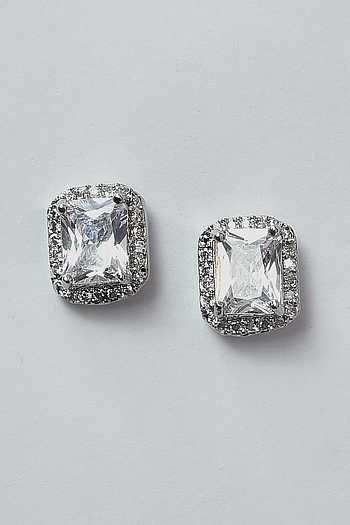 Buy White Embellished Stone Rectangle Studs by Nayaab by Aleezeh Online ...