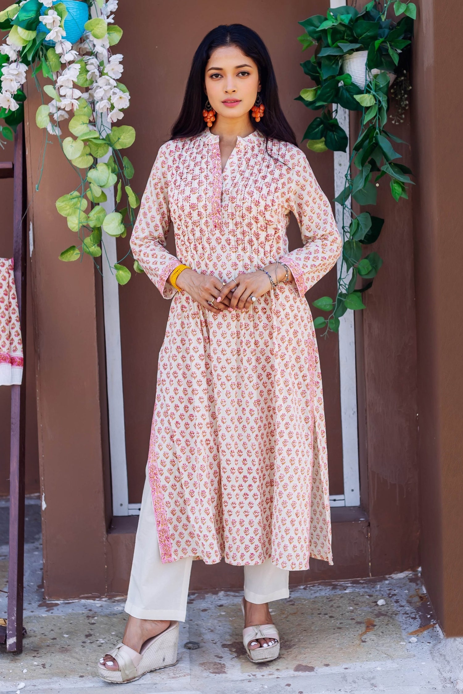 Rustorange Salwar Suits and Sets  Buy Rustorange Yellow Kurta with Cigarette  Pants and Dupatta Set of 3 Online  Nykaa Fashion