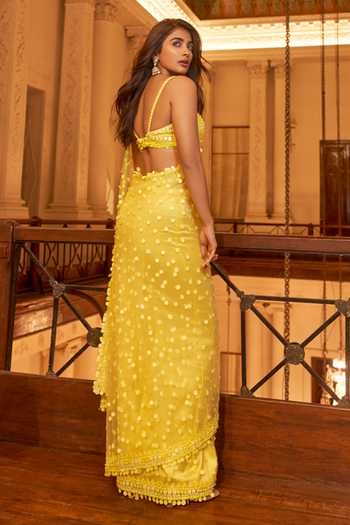 Golden Aura Sequins Embroidered Net Saree with Designer Blouse