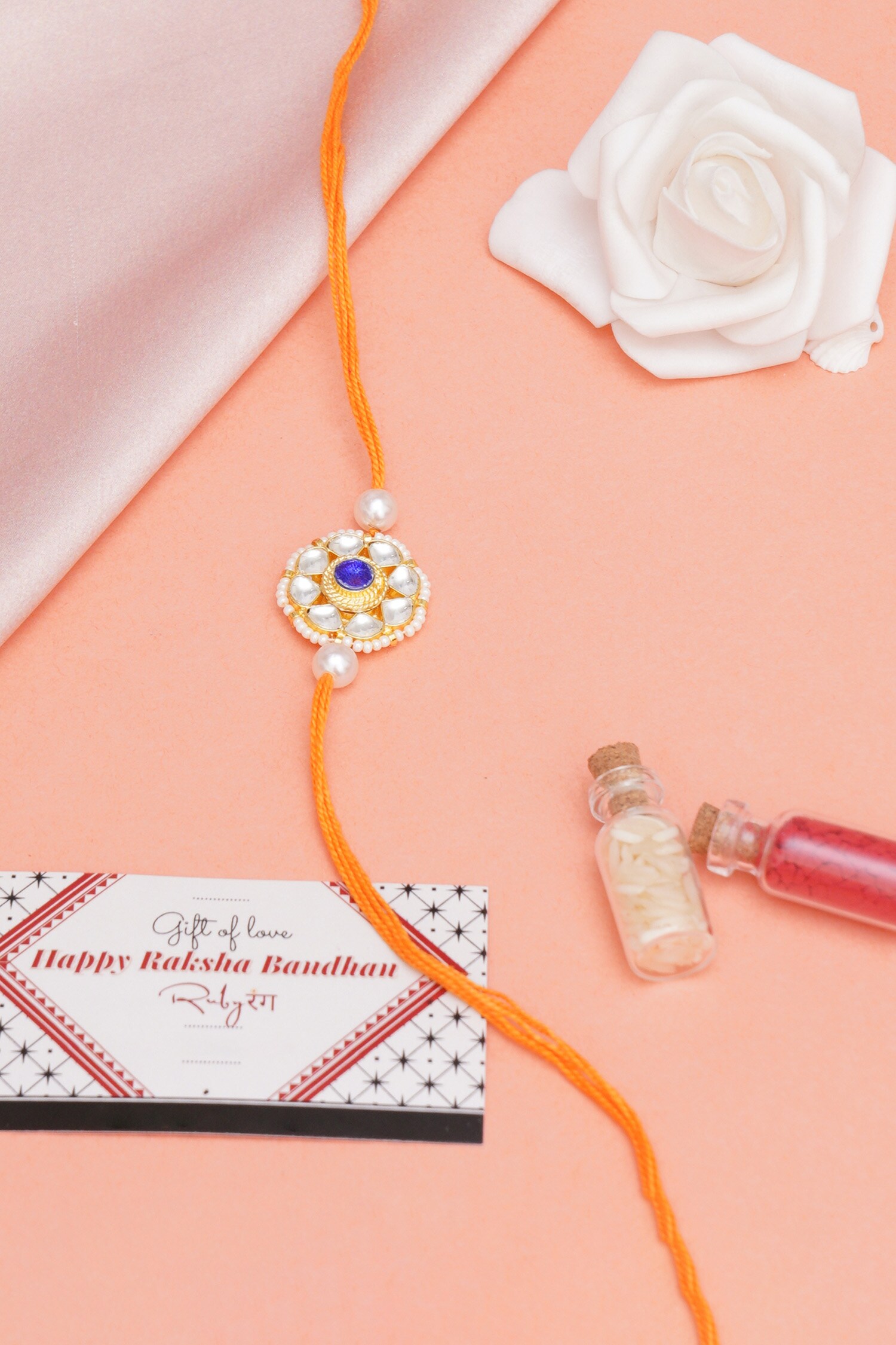 Buy Ruby Raang Bead And Kundan Stone Rakhi Online | Aza Fashions