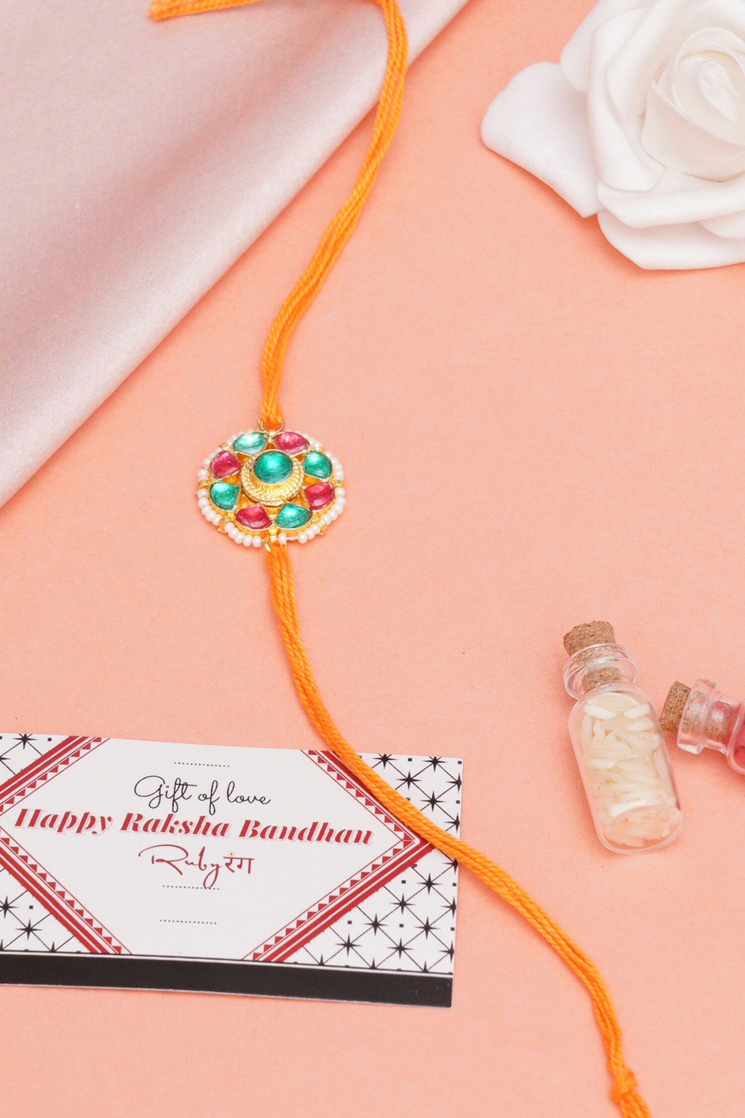 Buy Ruby Raang Handcrafted Kundan Stone Rakhi Online | Aza Fashions