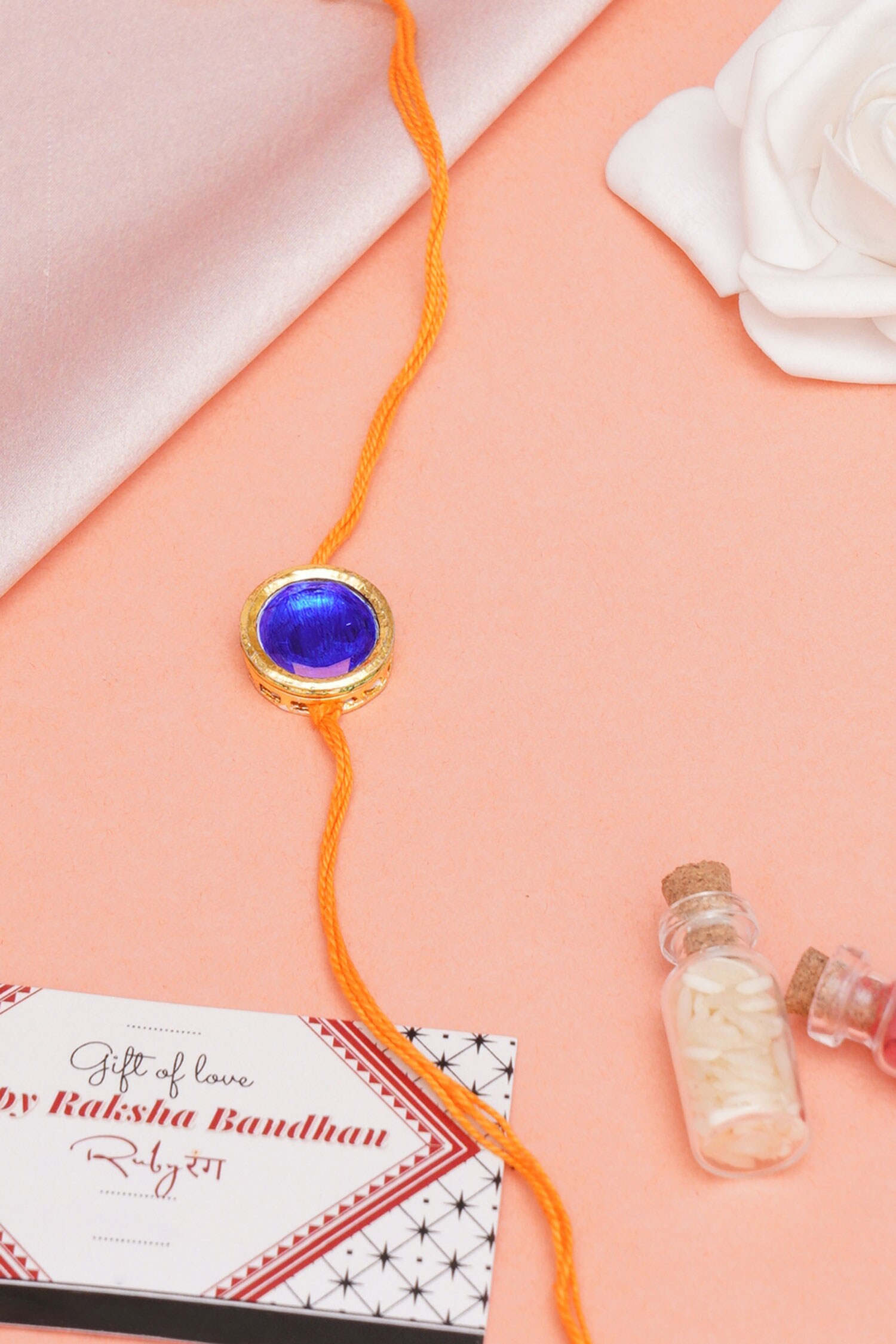 Buy Ruby Raang Floral Carved Kundan Stone Rakhi Online | Aza Fashions