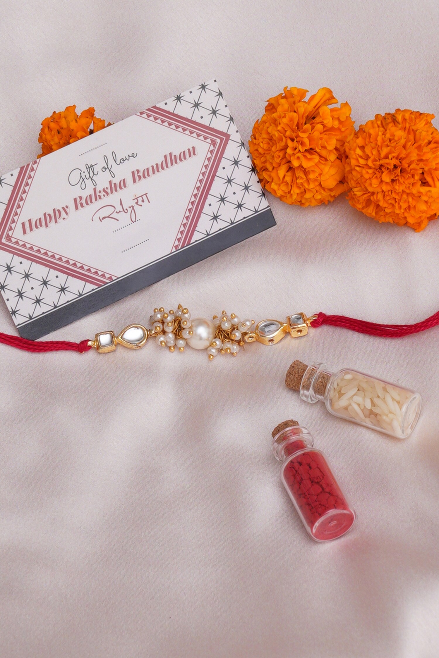 Buy Ruby Raang Kundan Stone And Bead Embellished Rakhi Online | Aza ...